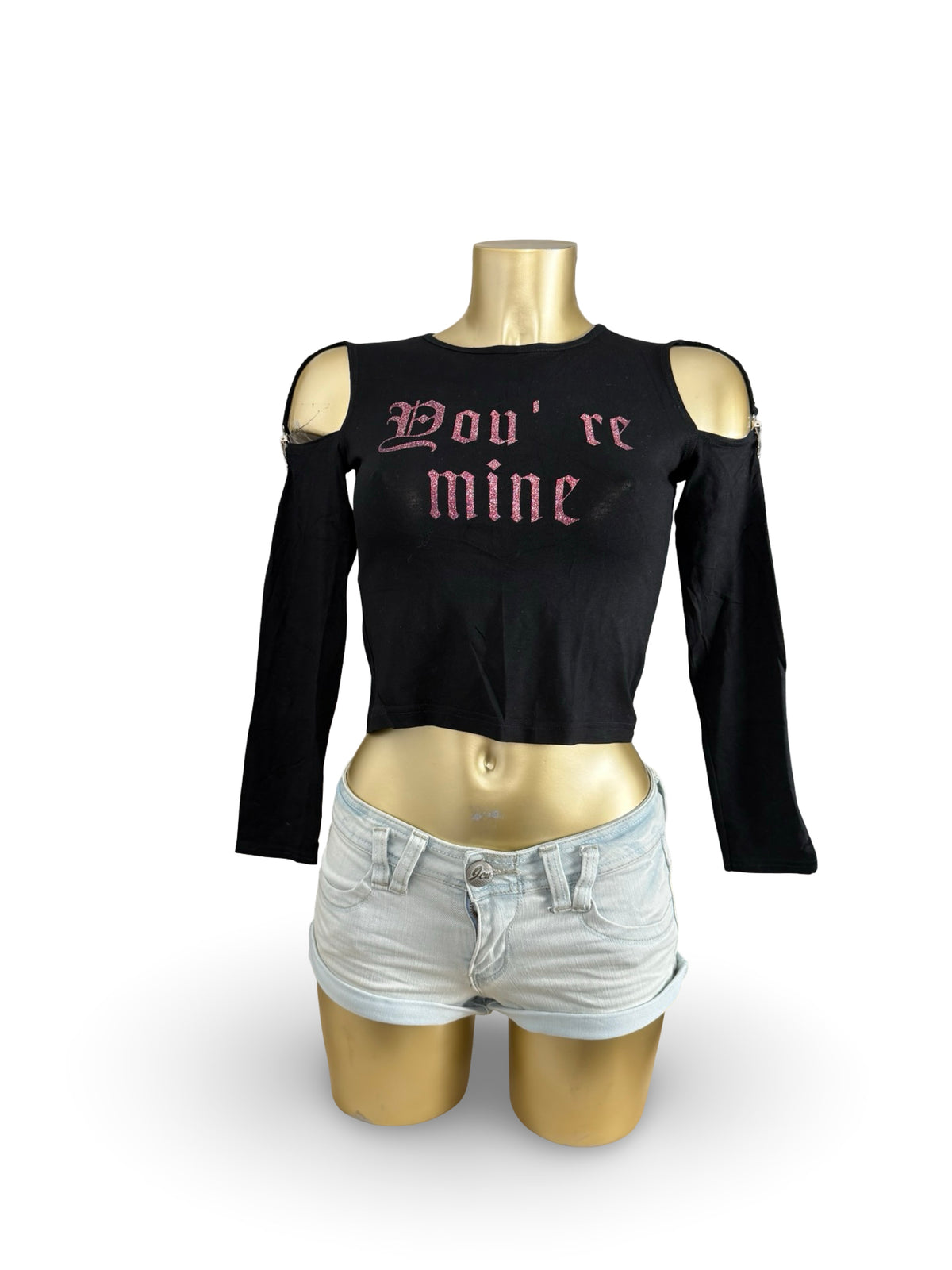 Black glitters logo long sleeves top (M)