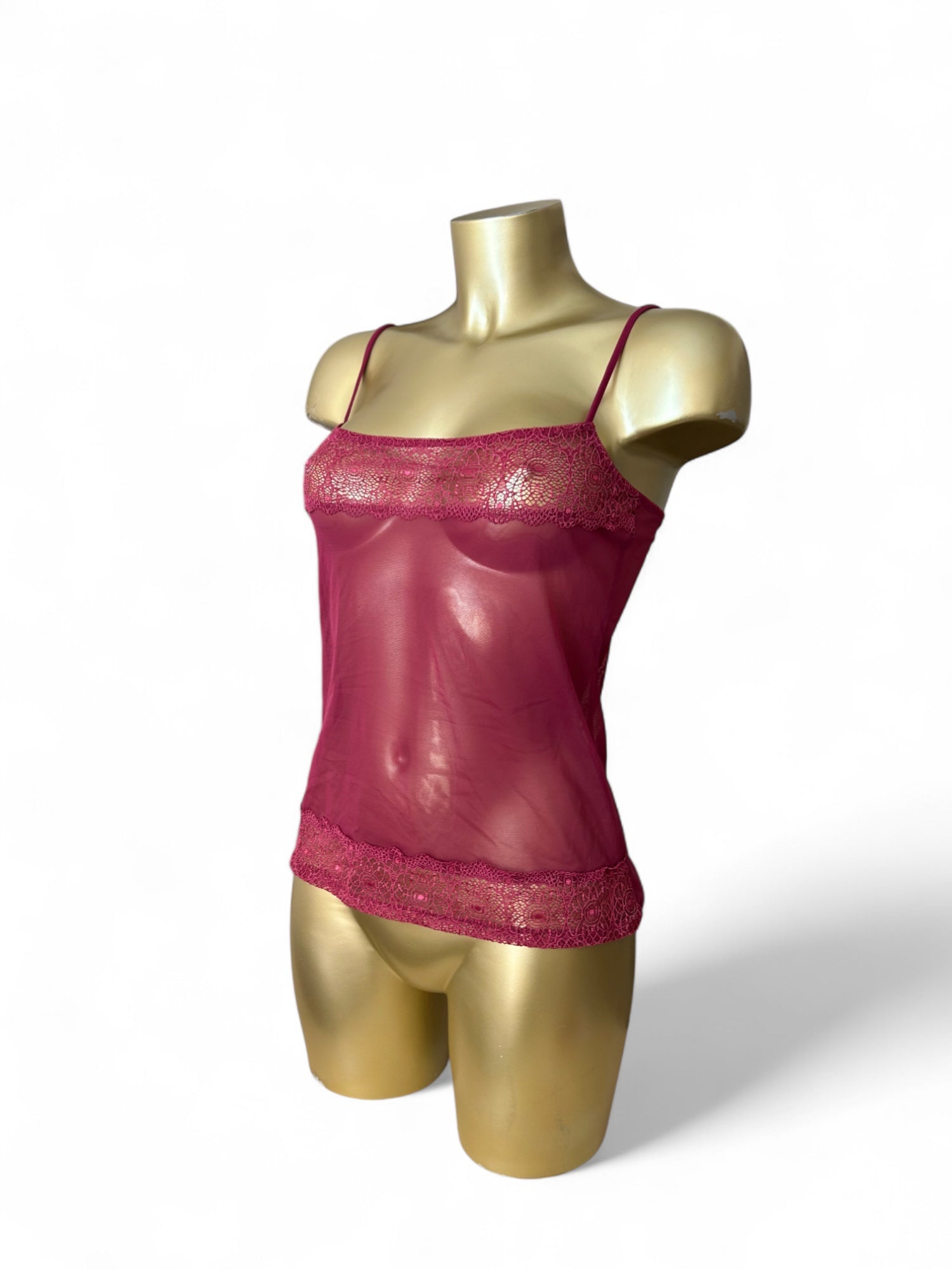 Burgundy mesh see trough babydoll cami top (L)