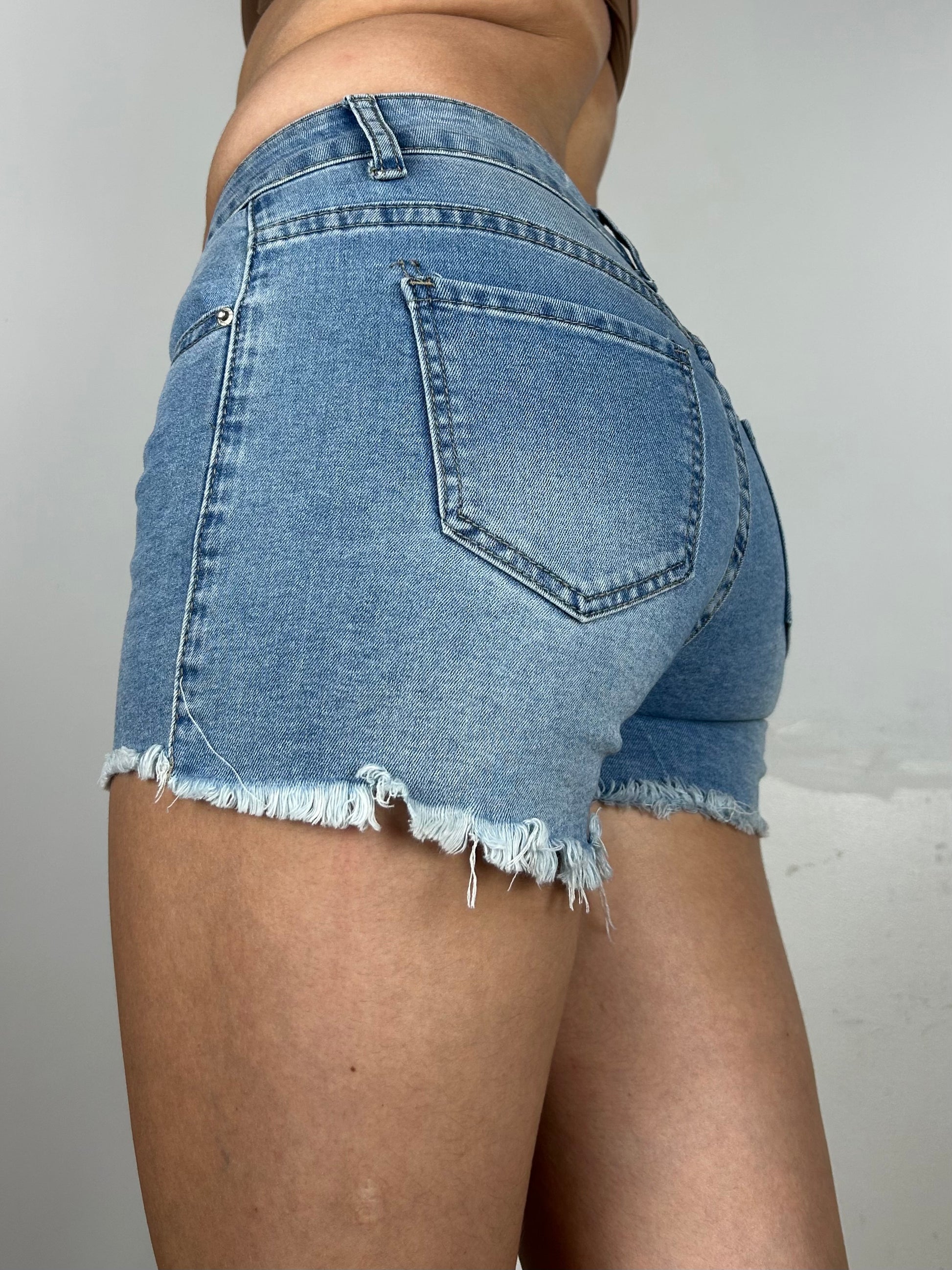 Blue denim mid rise mini short (XS)