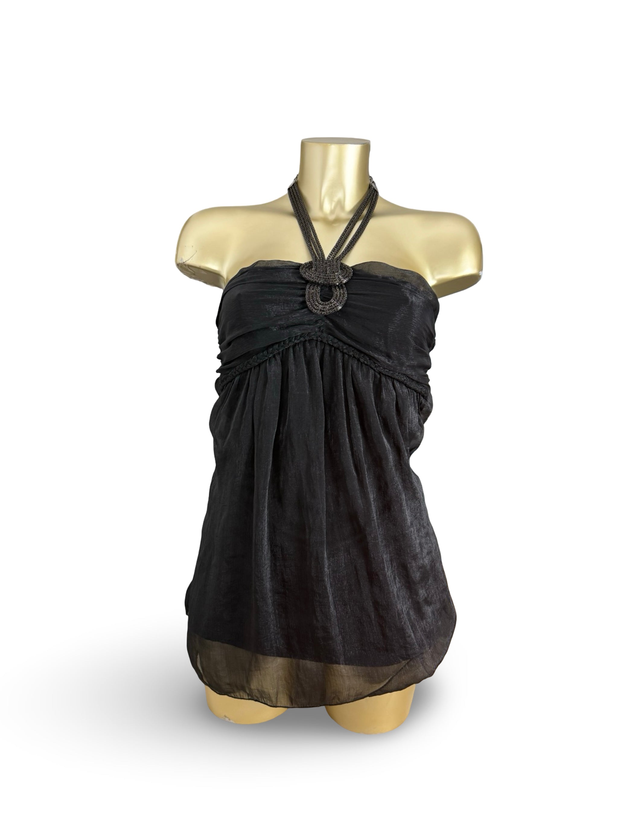 Black mesh lined necklace top (S/M)