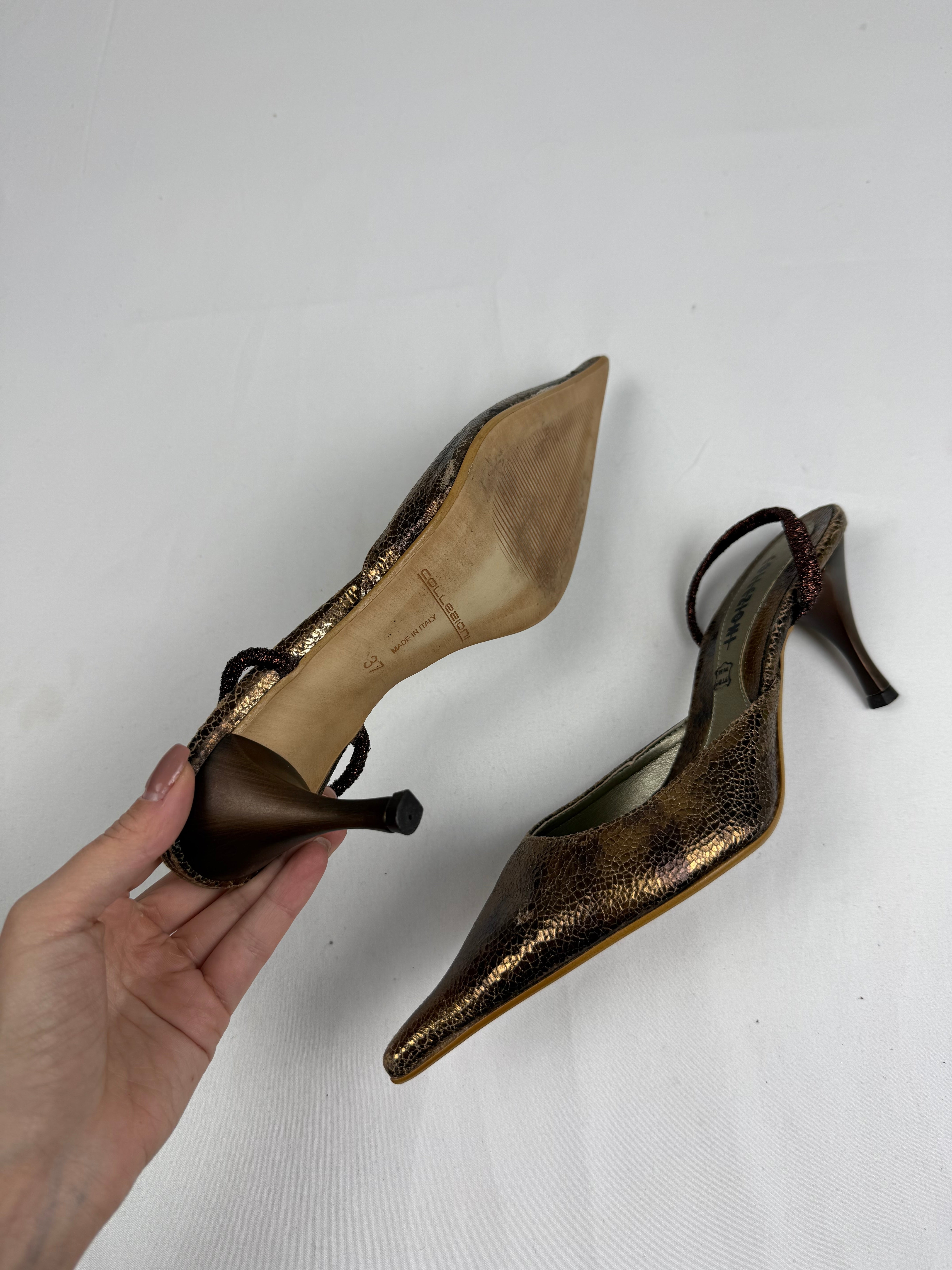 Bronze pointed toes kitten heels mules (37)