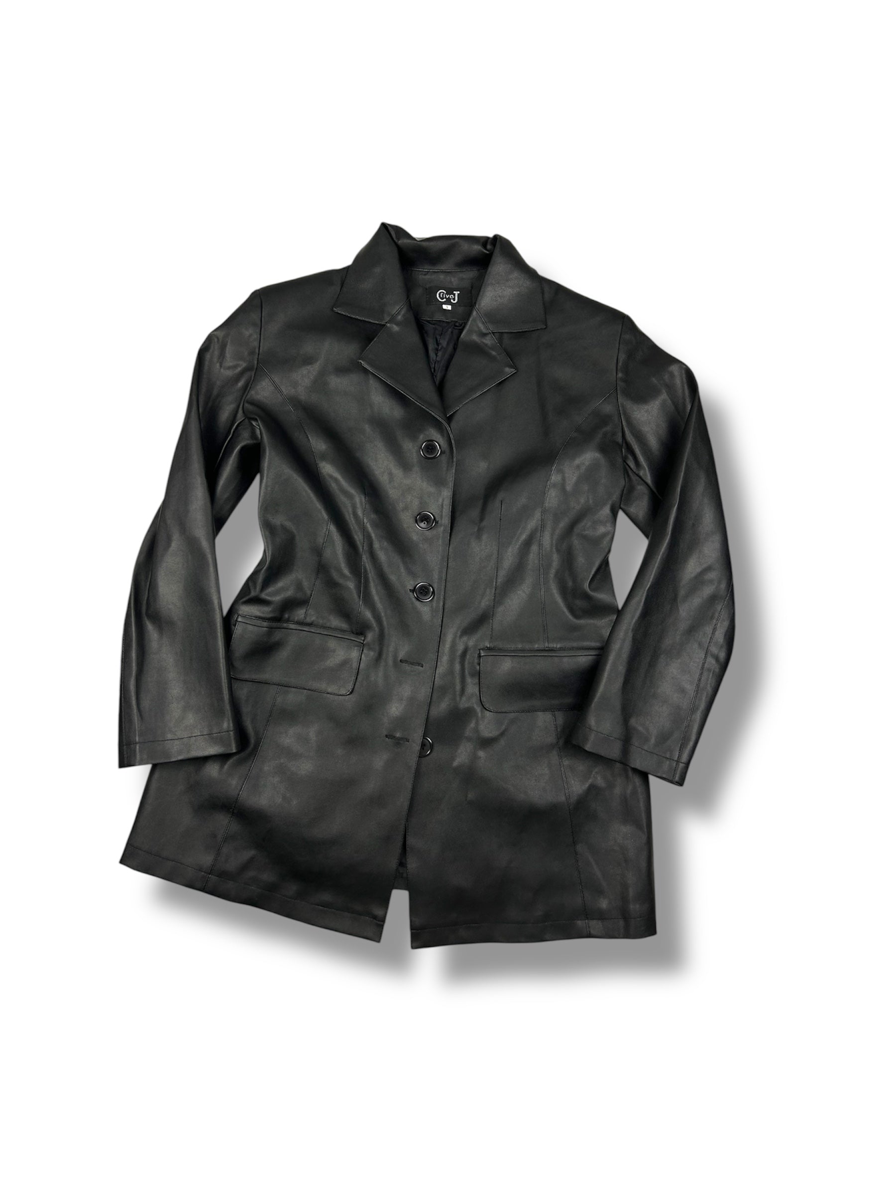 Black pvc leather trench jacket (L)