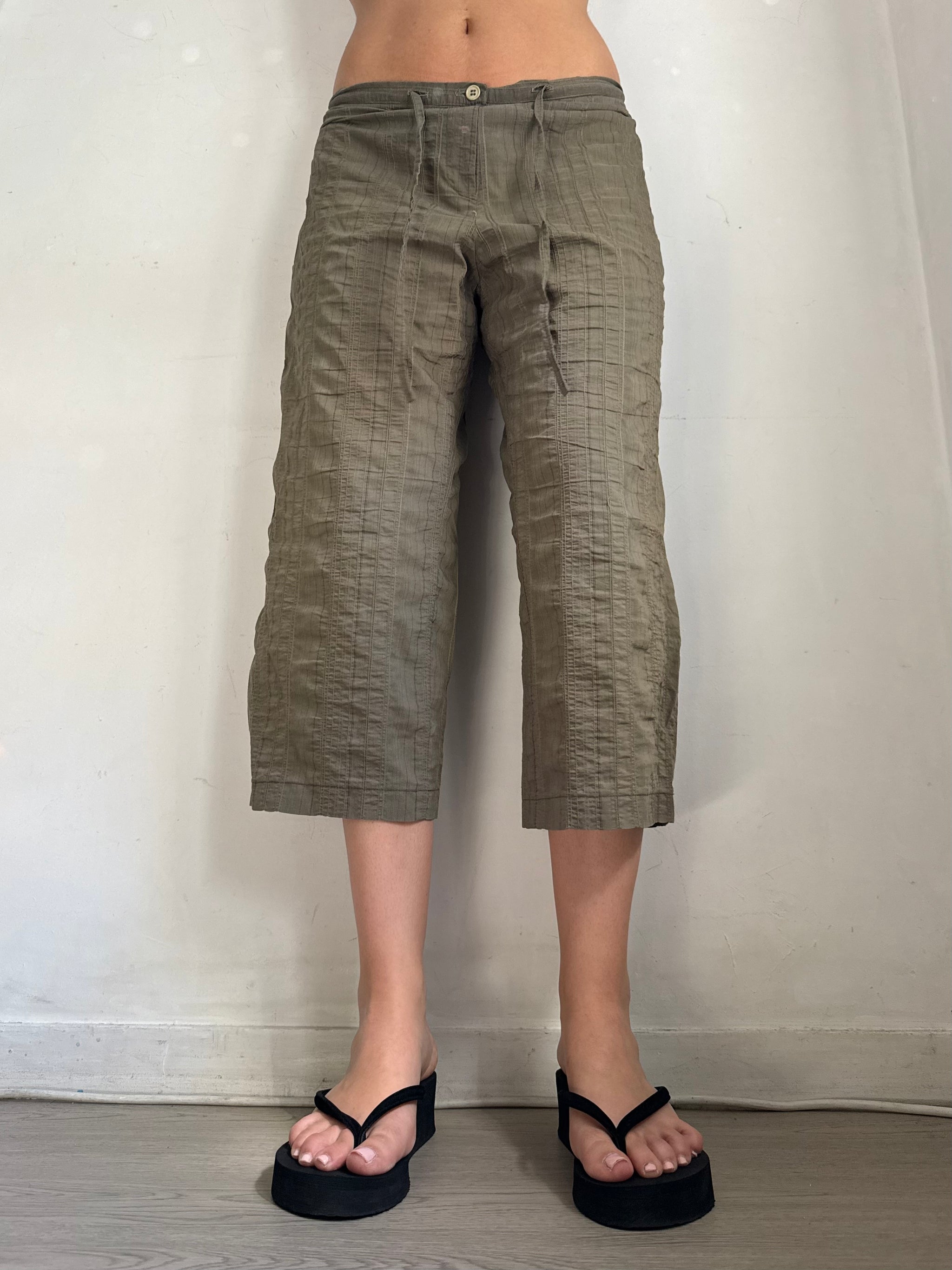 Khaki long sleeves shirt + capri pants set (XL)