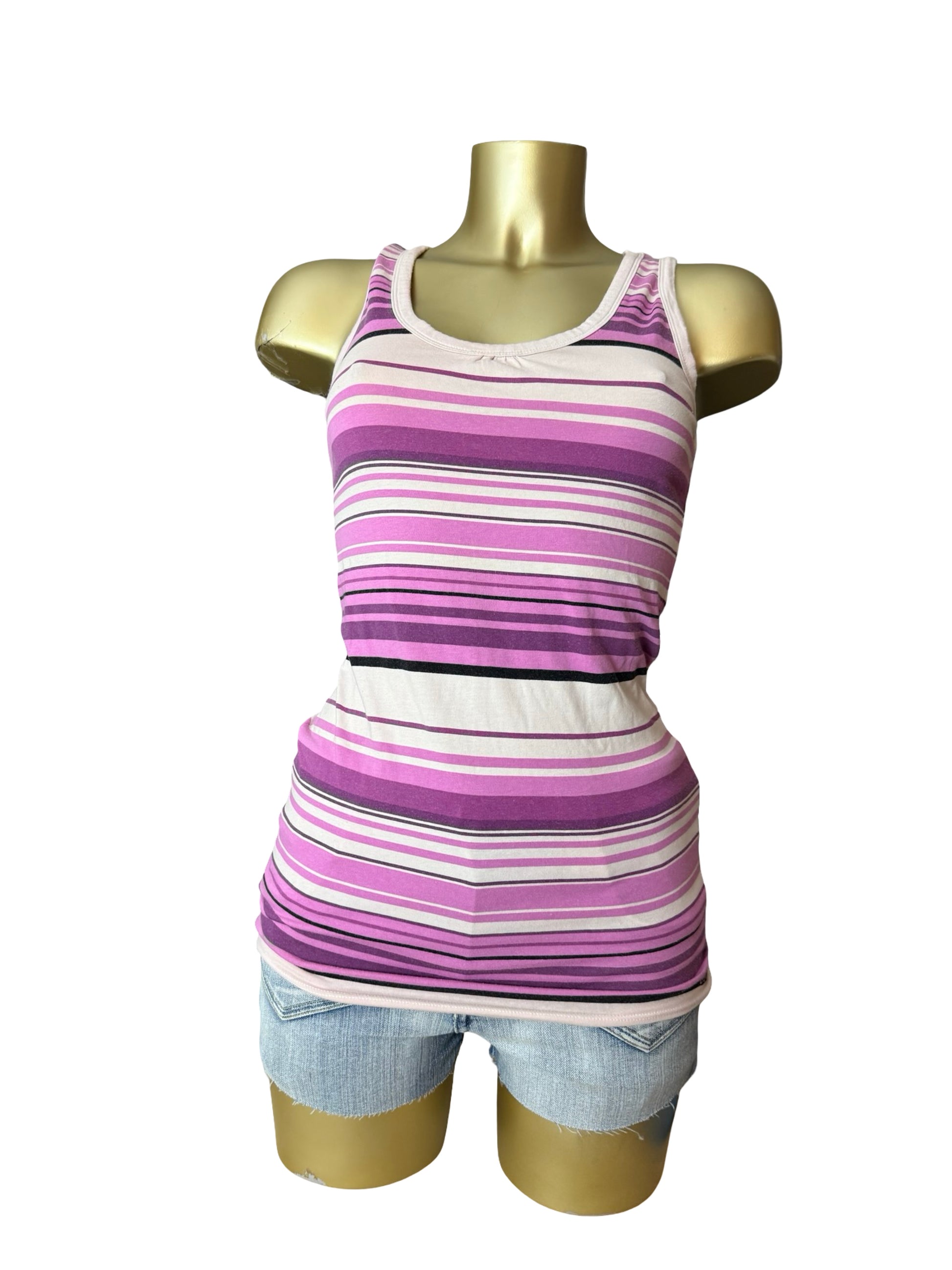 Pink striped cotton tight fit tank top (L)
