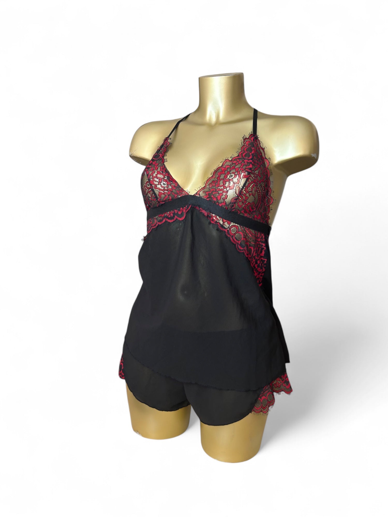 Black lace babydoll top + short set (S/M)
