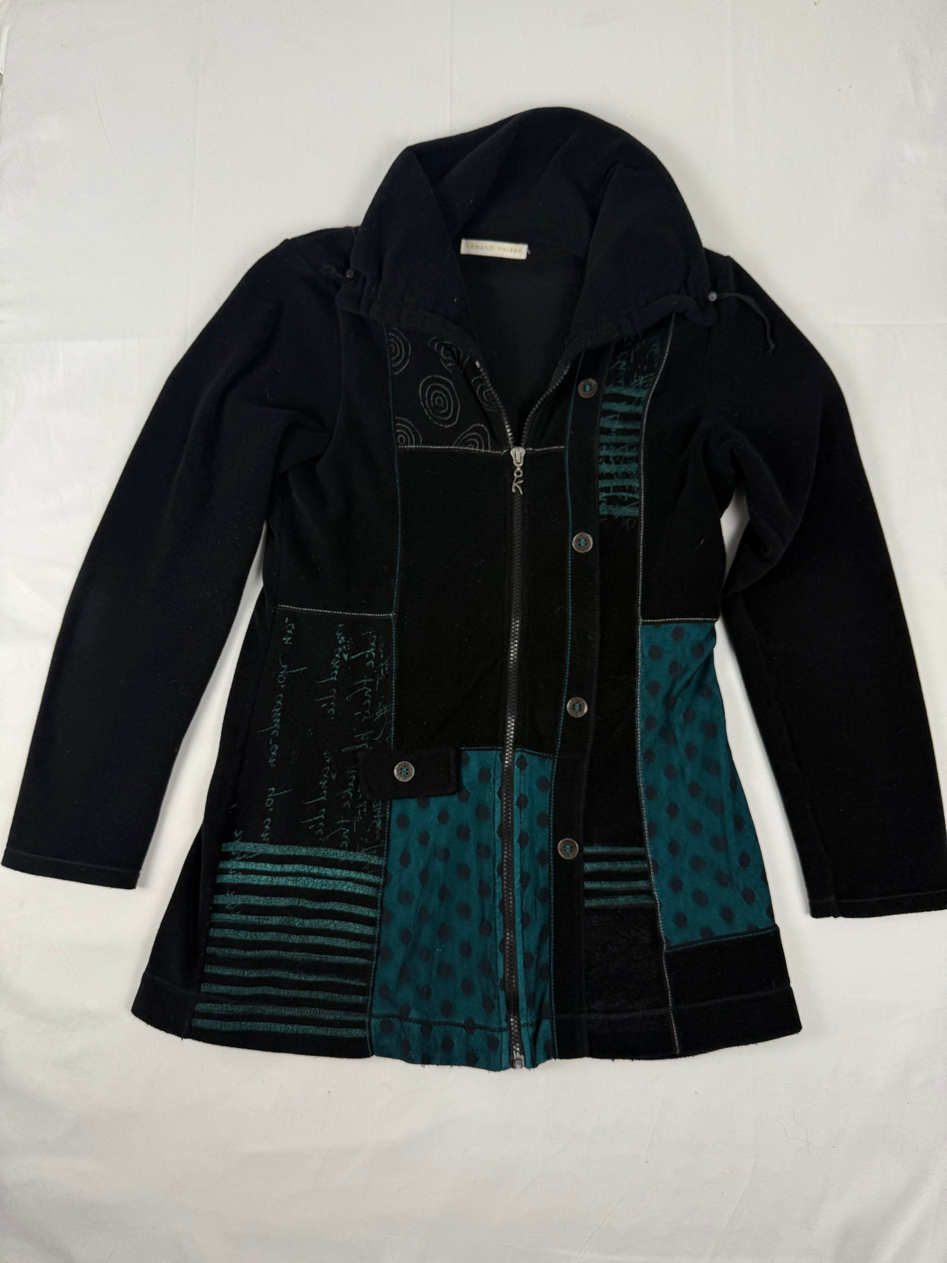 Black fleece patchwork tight fit zip up jacket (M)