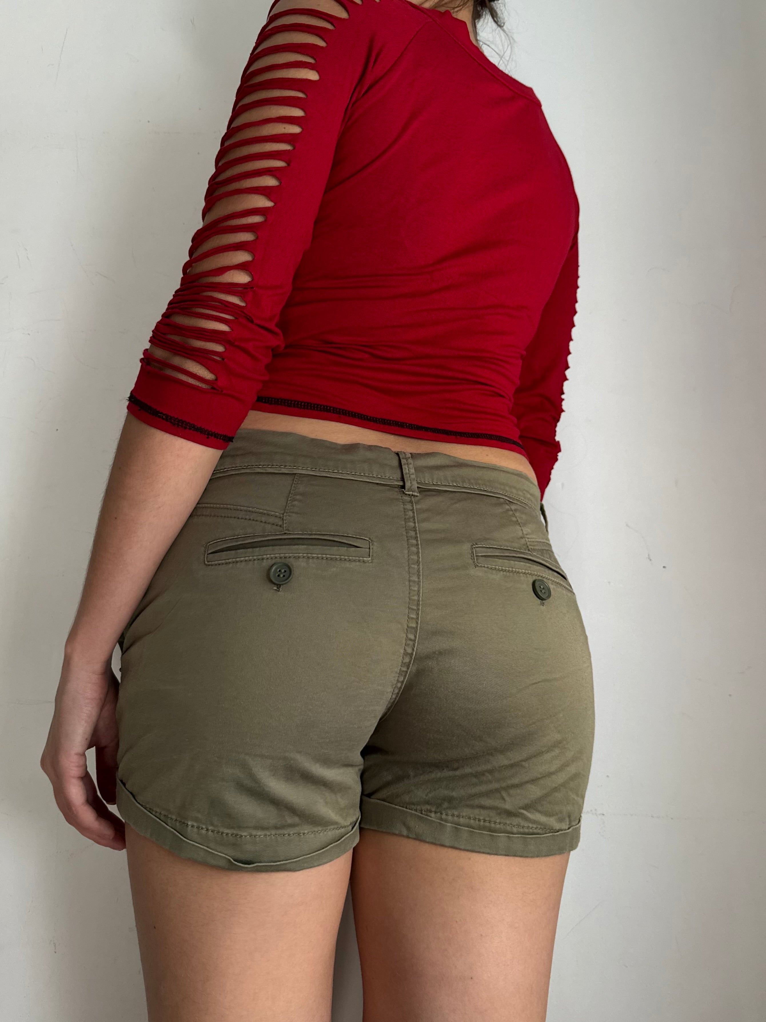 Khaki cotton low rise mini short (M)