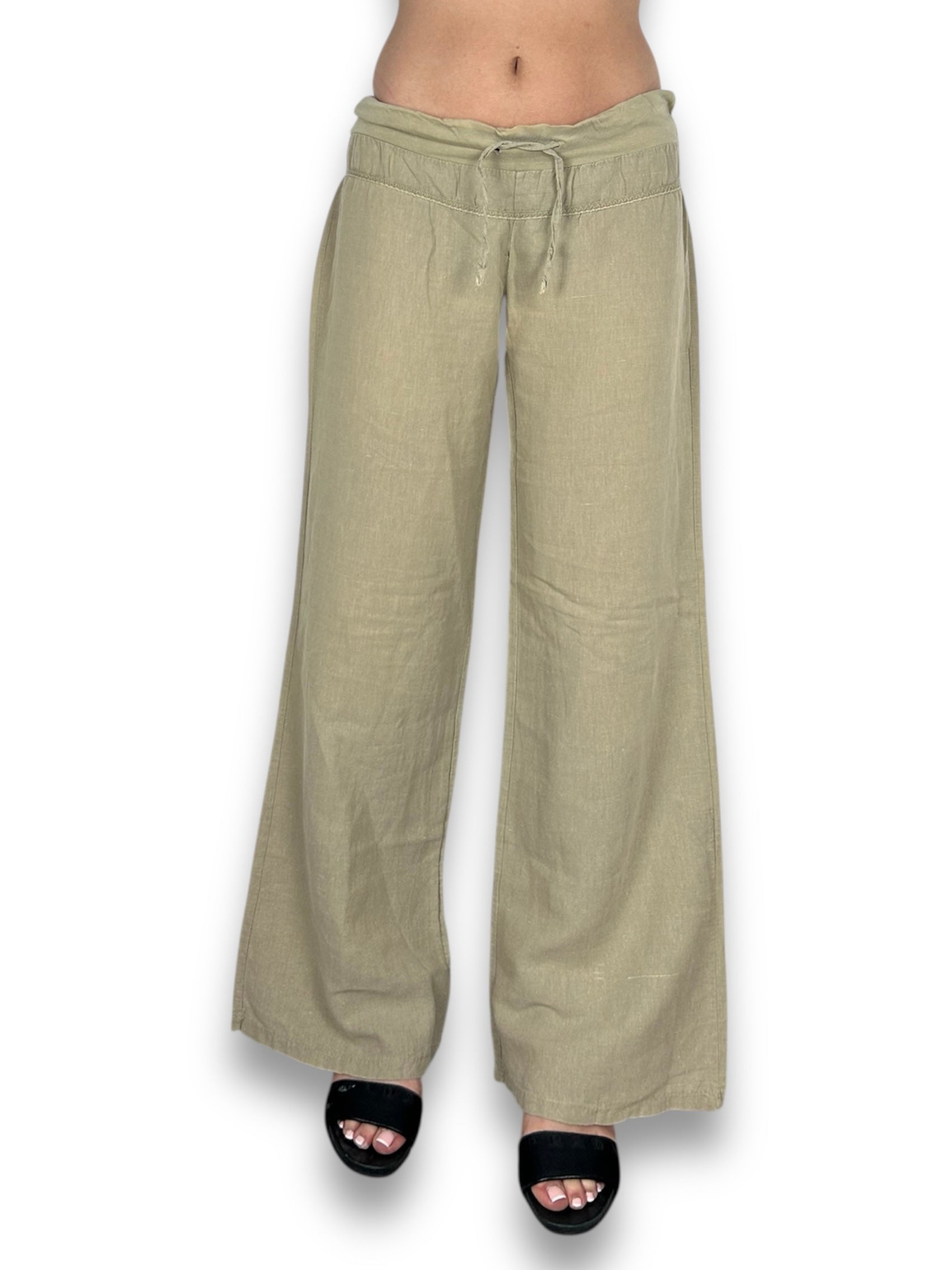 Khaki linen low rise baggy pants (M/L)