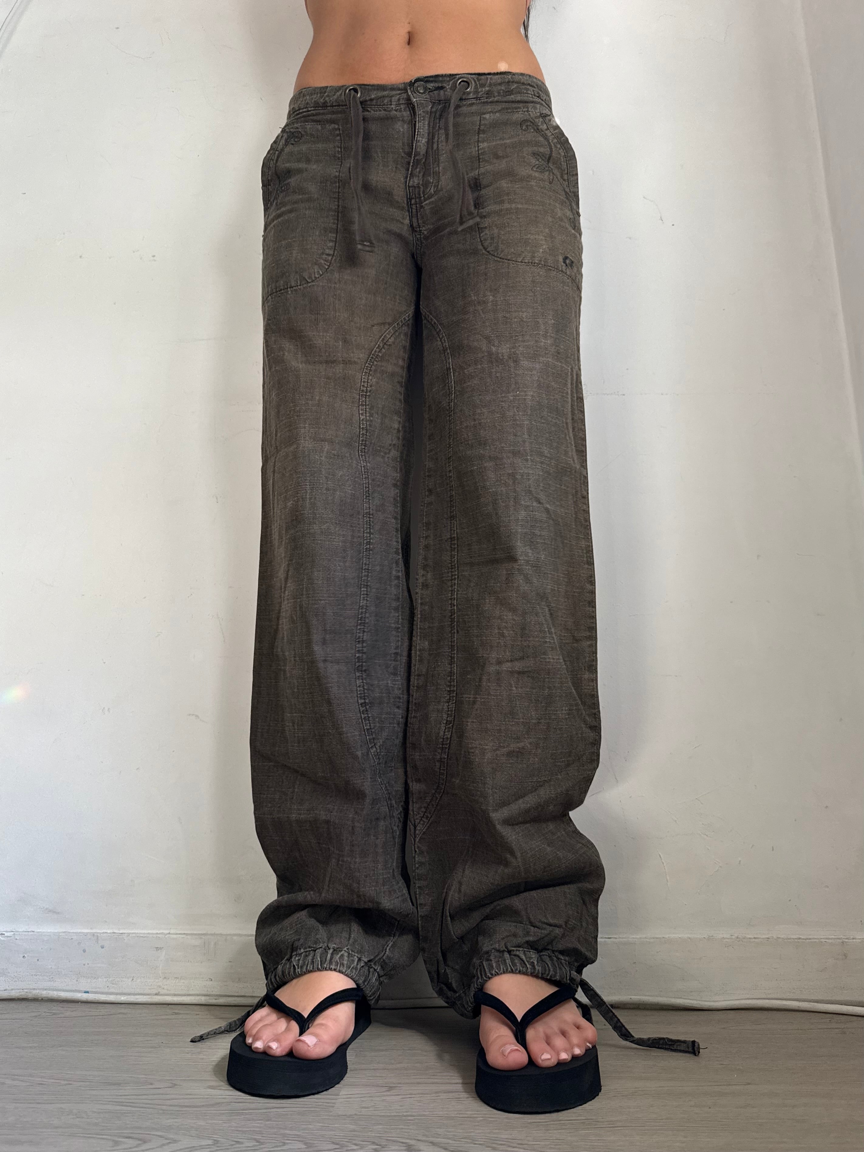 Brown 100% cotton low rise baggy pants (S/M)