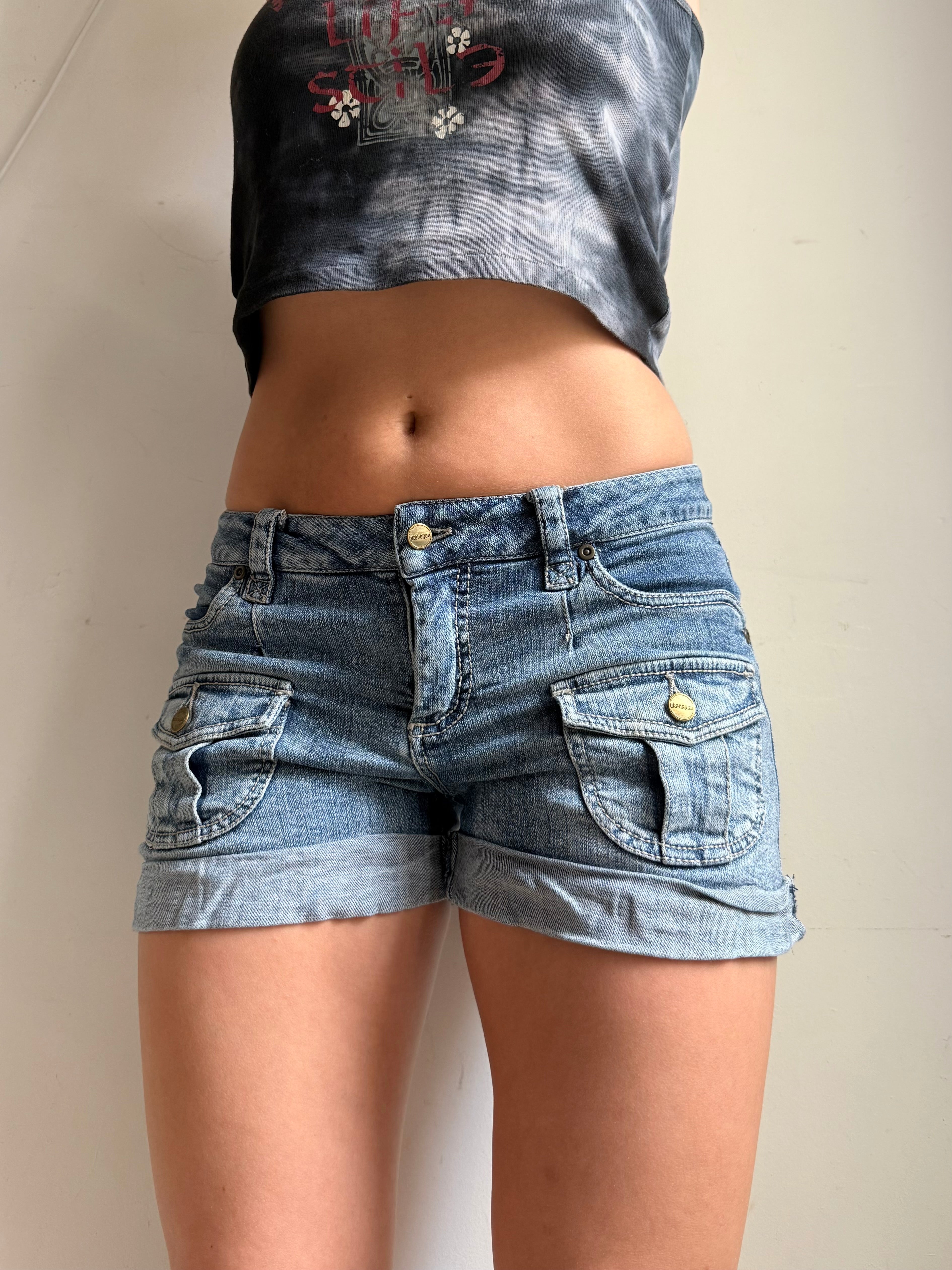 Blue denim stretchy mini short (S)