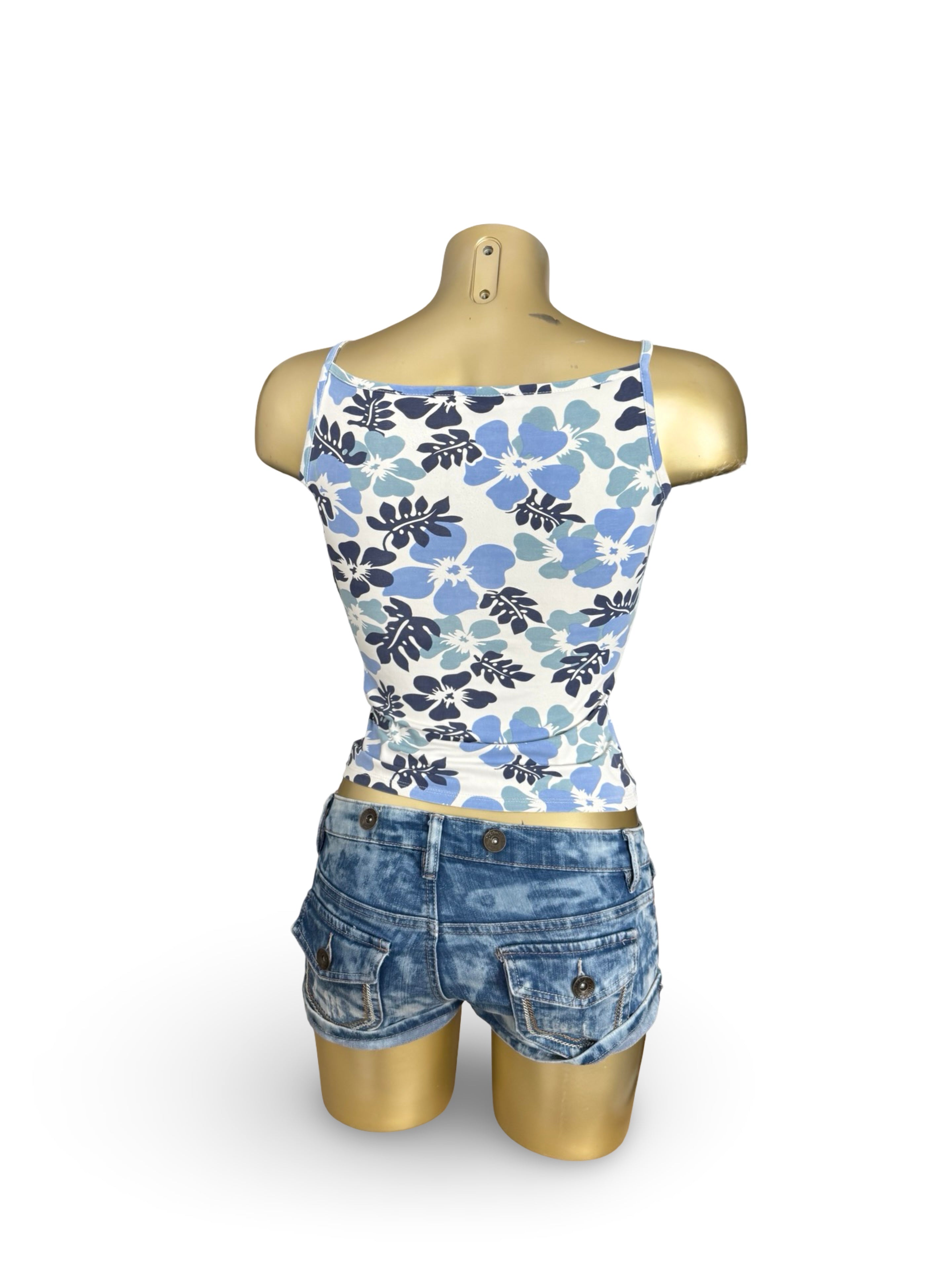 Blue hibiscus floral cami top (S)