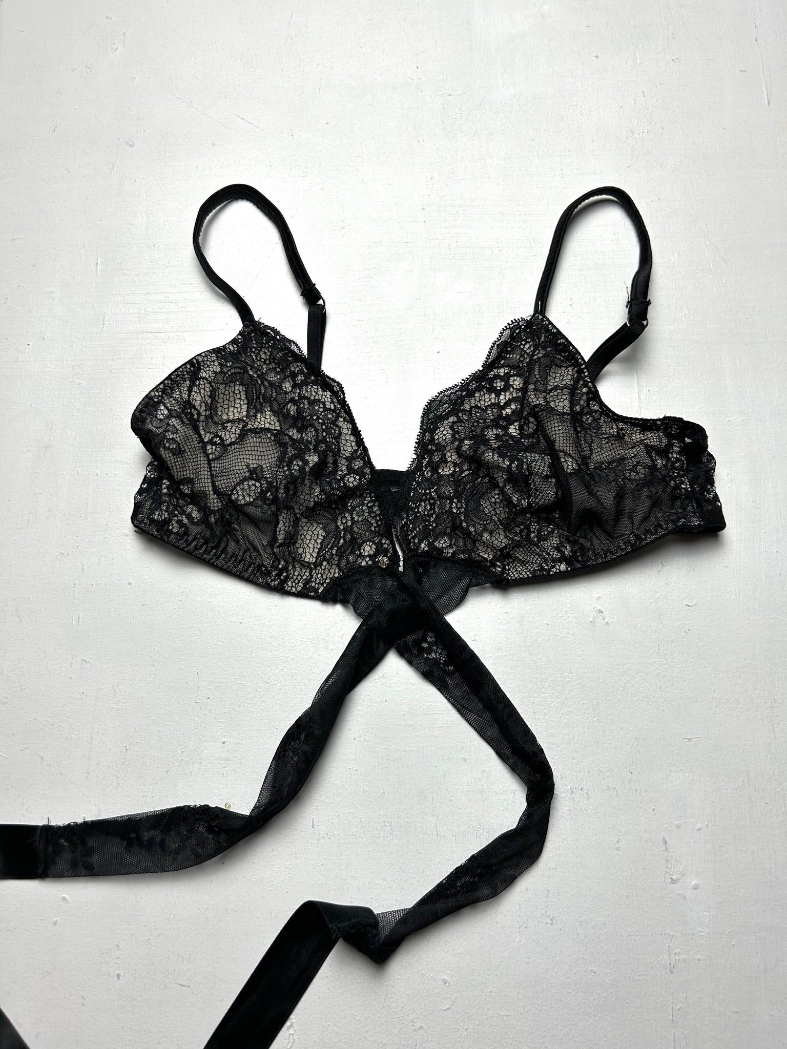 Black mesh tie up bralette (S)