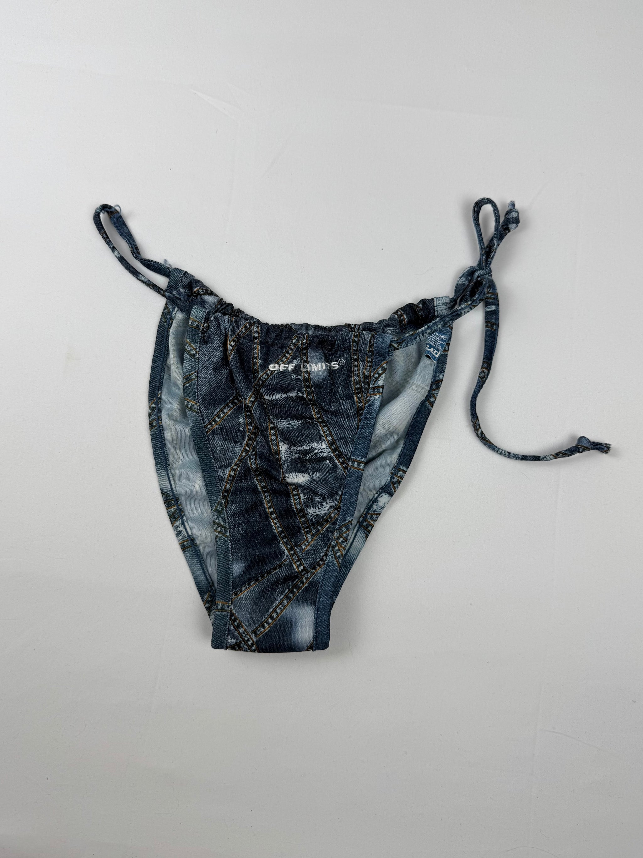 Blue denim print low rise bikini bottom (S/M)