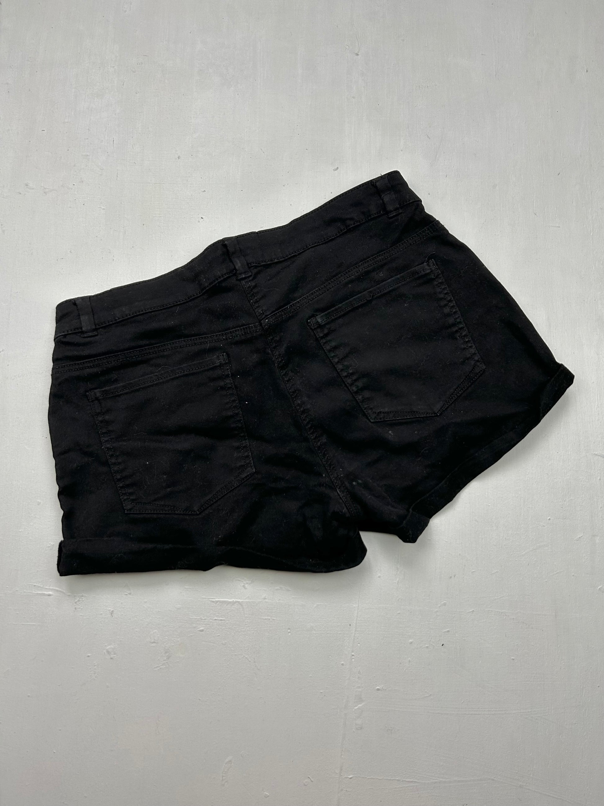Black denim low rise mini short (S)