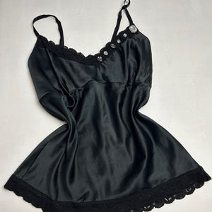 Black satin silk effect strass cami top (M/L)