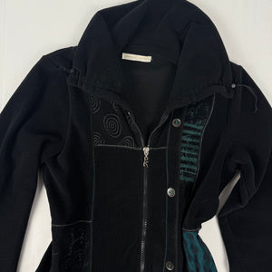 Black fleece patchwork tight fit zip up jacket (M)
