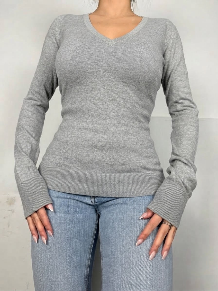 Pull col en V gris (M)