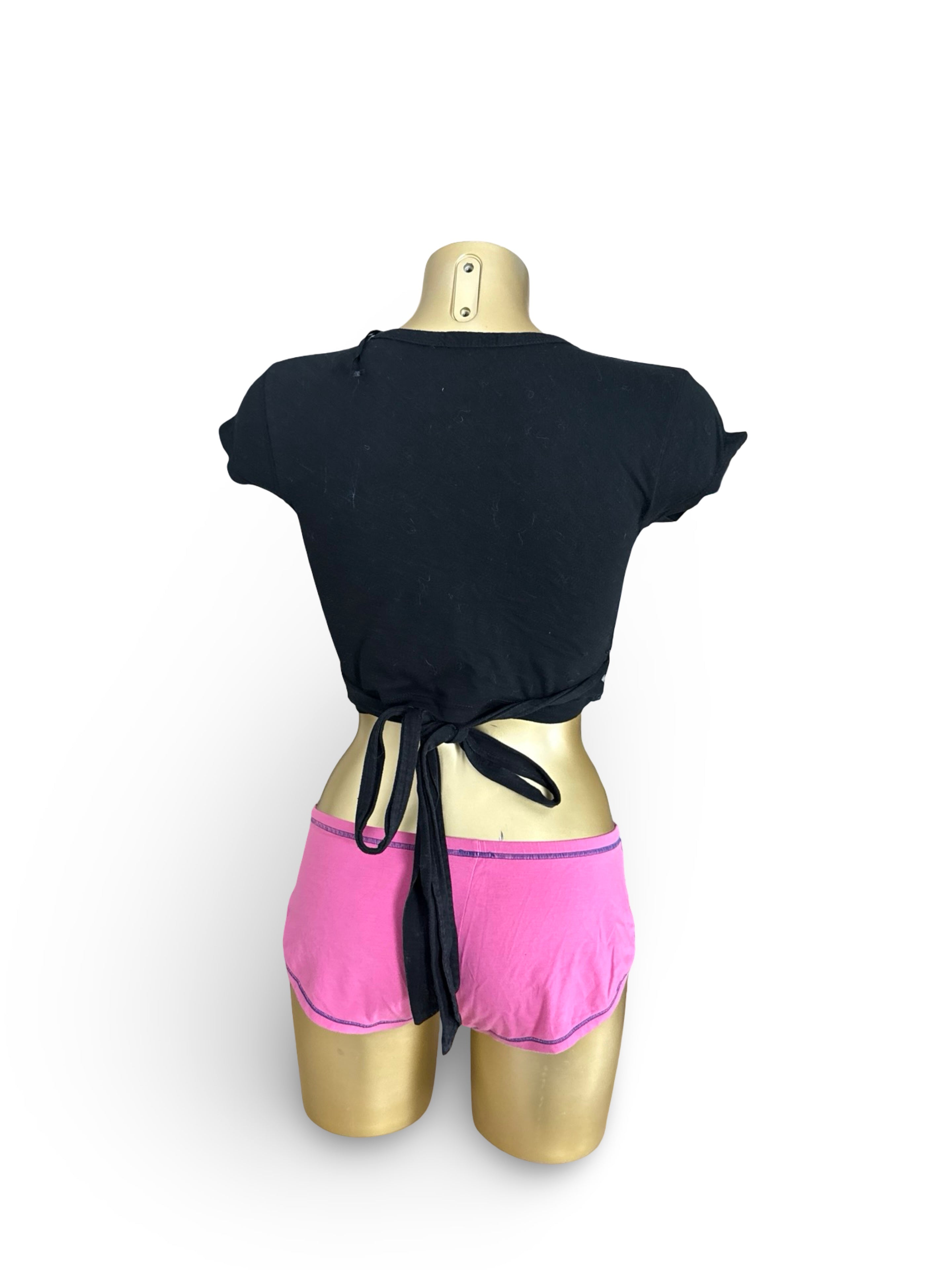 Black 100% cotton tie up tee (XS/S)