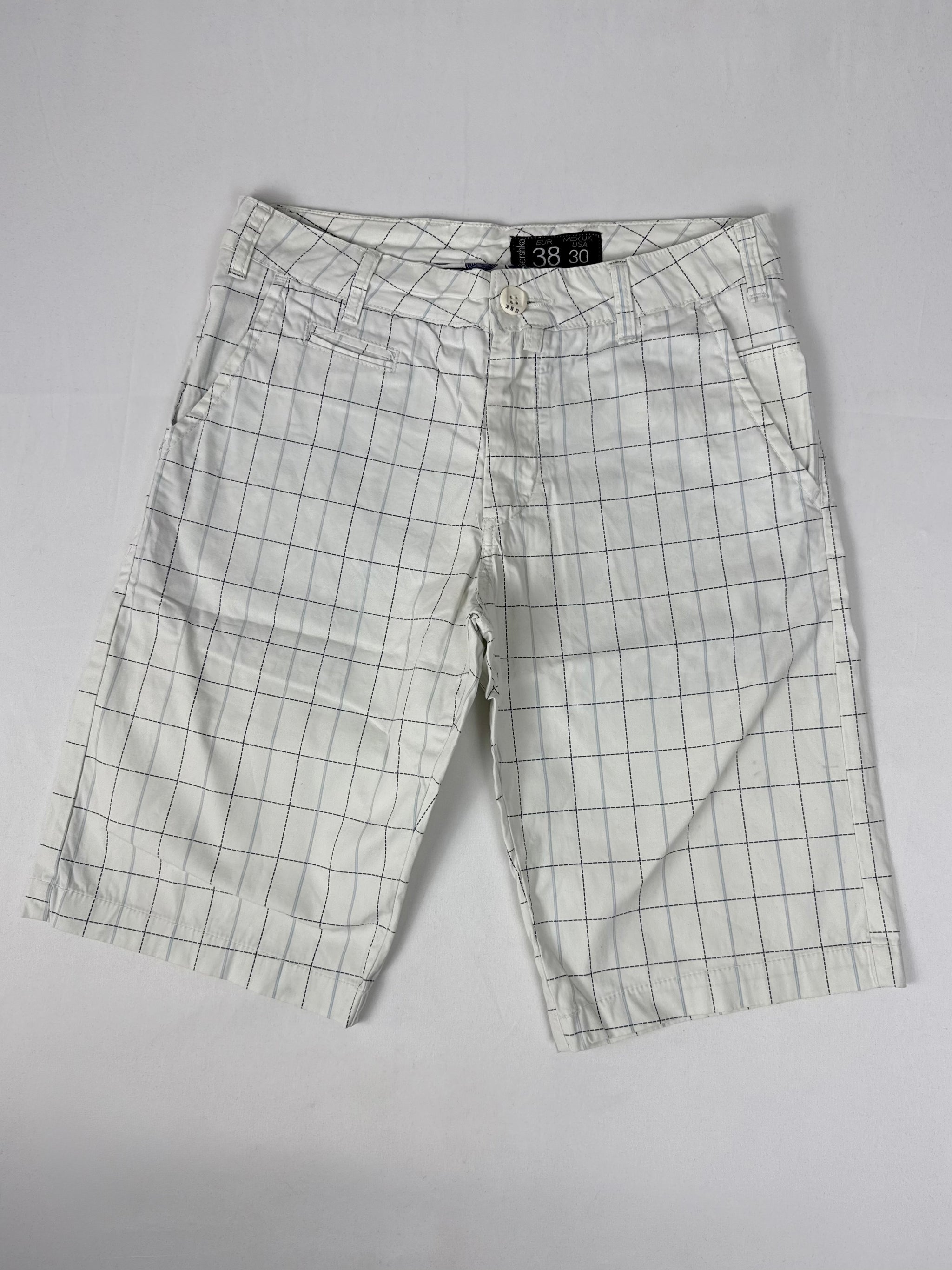White check print cotton low rise mid short (M)