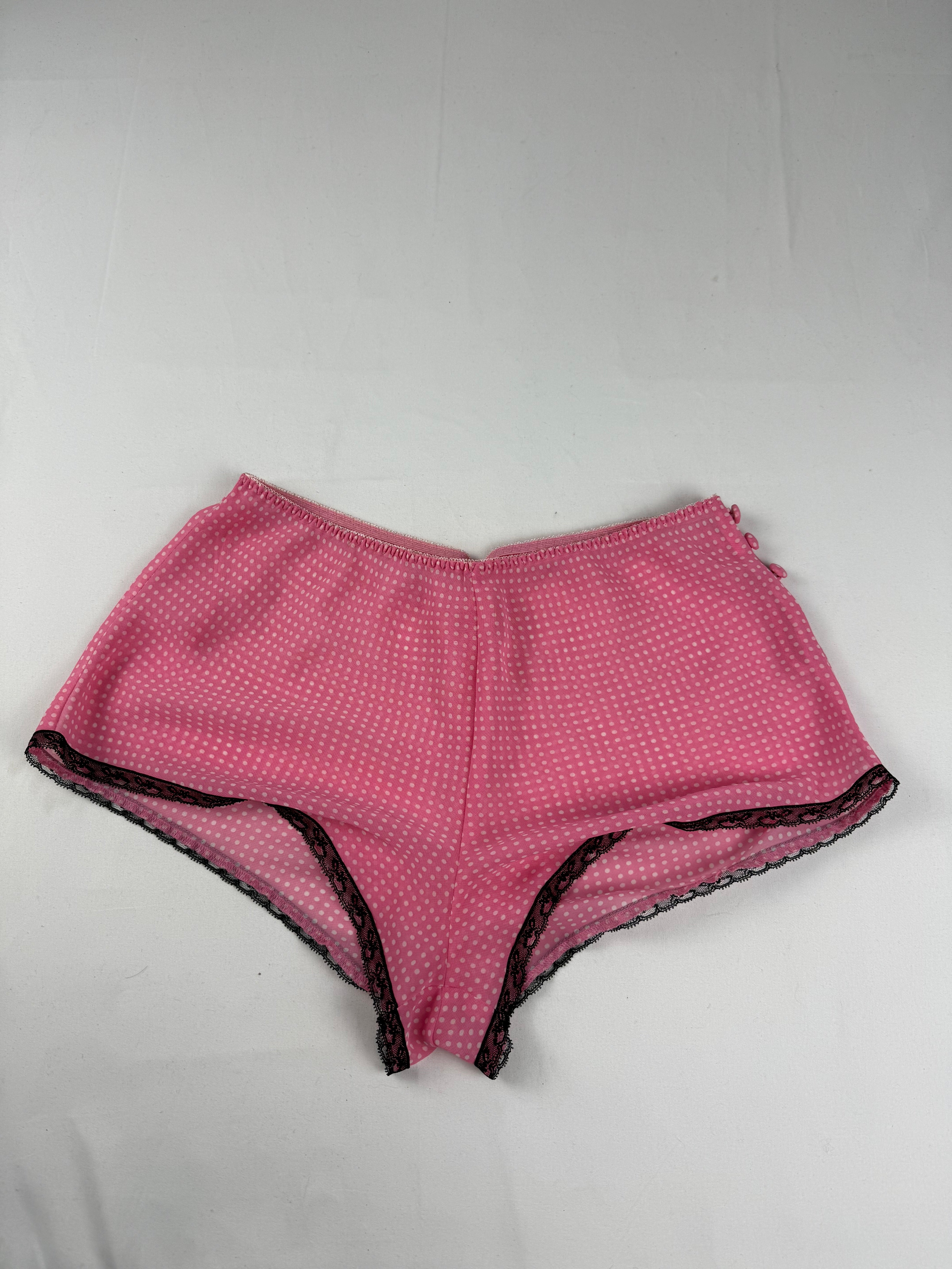 Pink polka dots mesh shorty + top set (M)