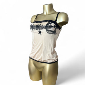 Beige lace up corset top (S)