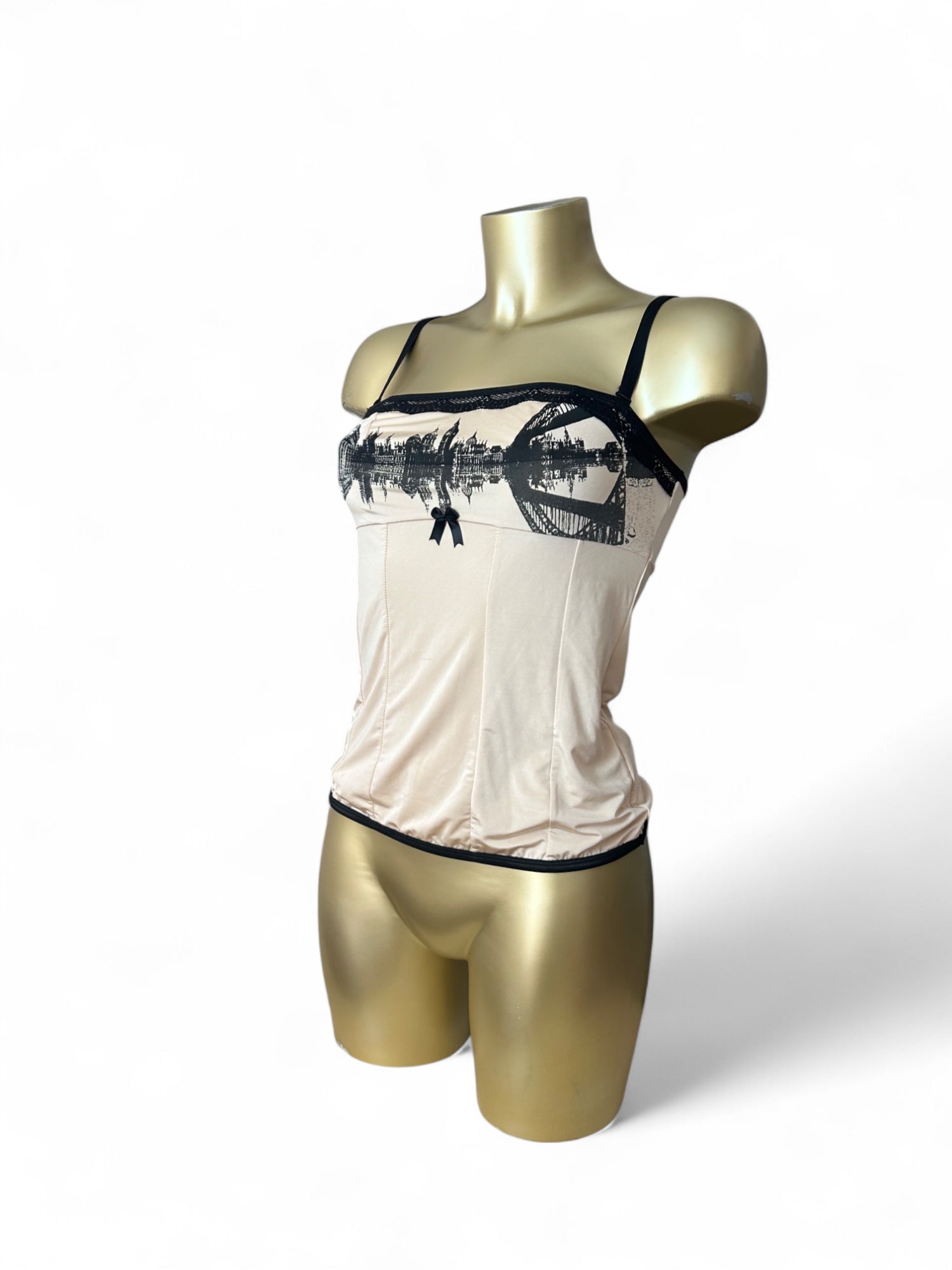 Beige lace up corset top (S)