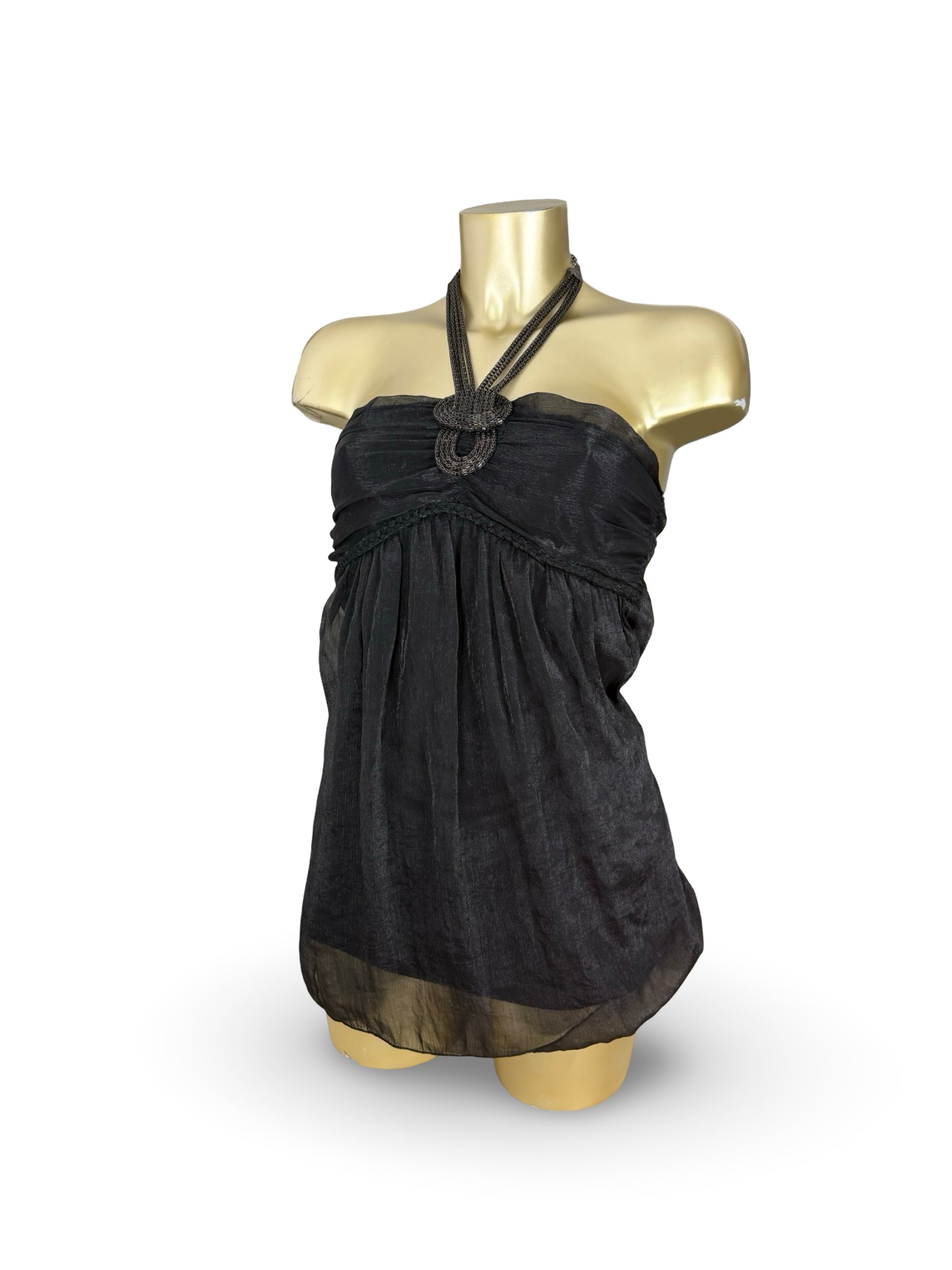 Black mesh lined necklace top (S/M)