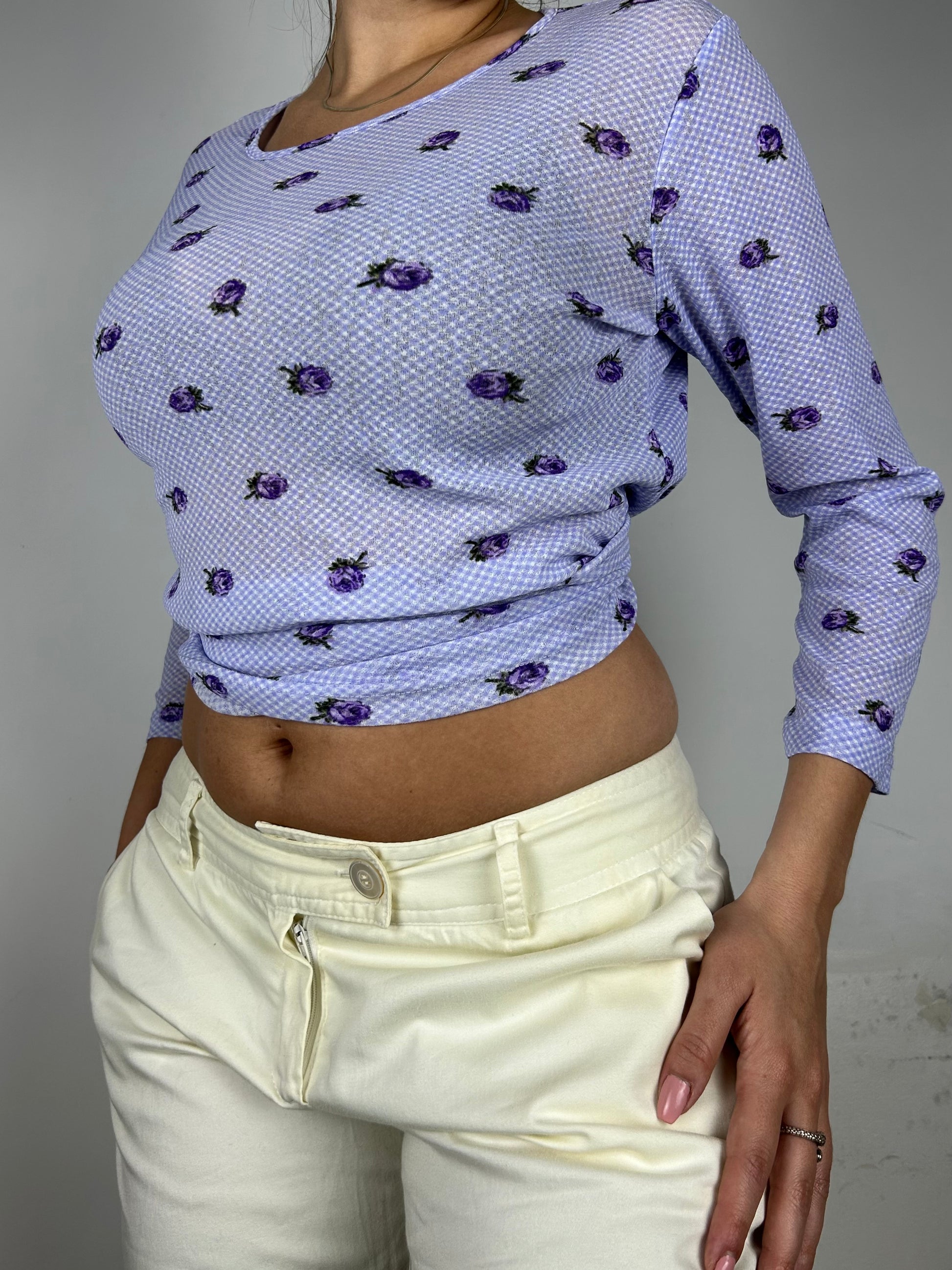 Lilac floral mesh long sleeves top (XL)
