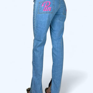 Blue denim low rise straight legs pants (S)