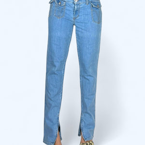 Blue denim low rise straight legs pants (S)