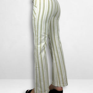 Beige linen striped low rise bootcut pants (XS/S)