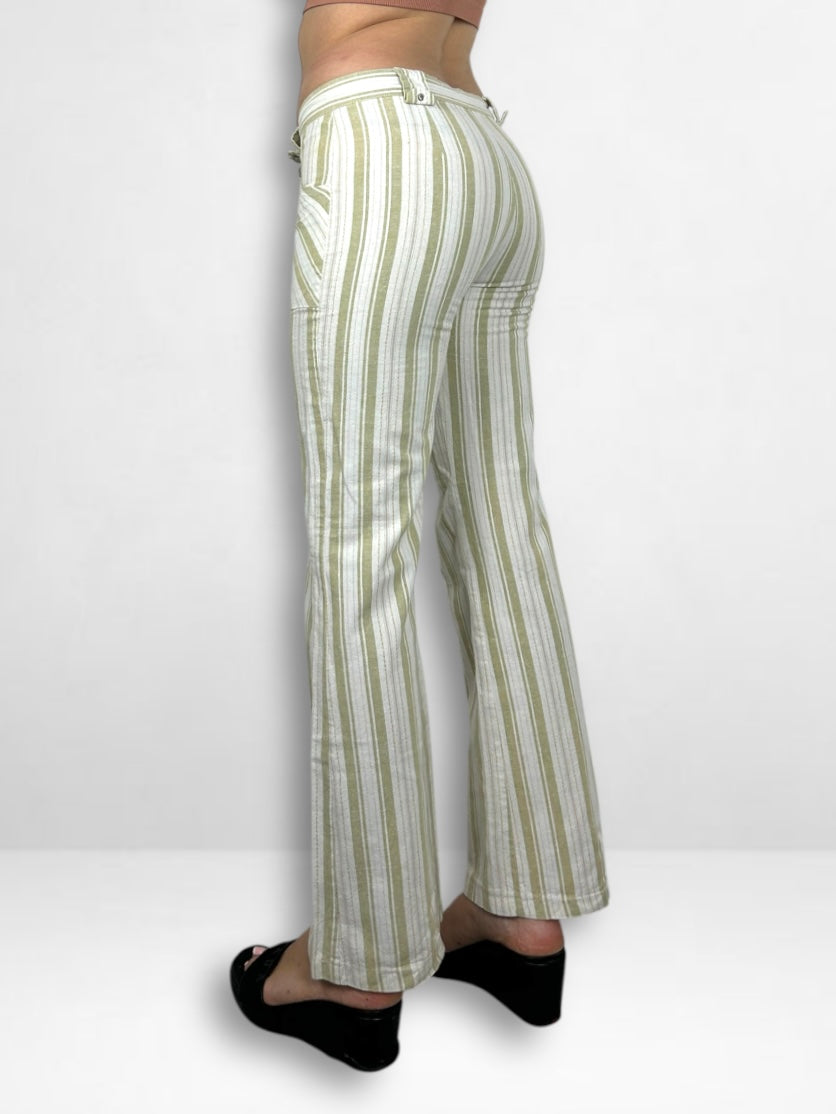 Beige linen striped low rise bootcut pants (XS/S)