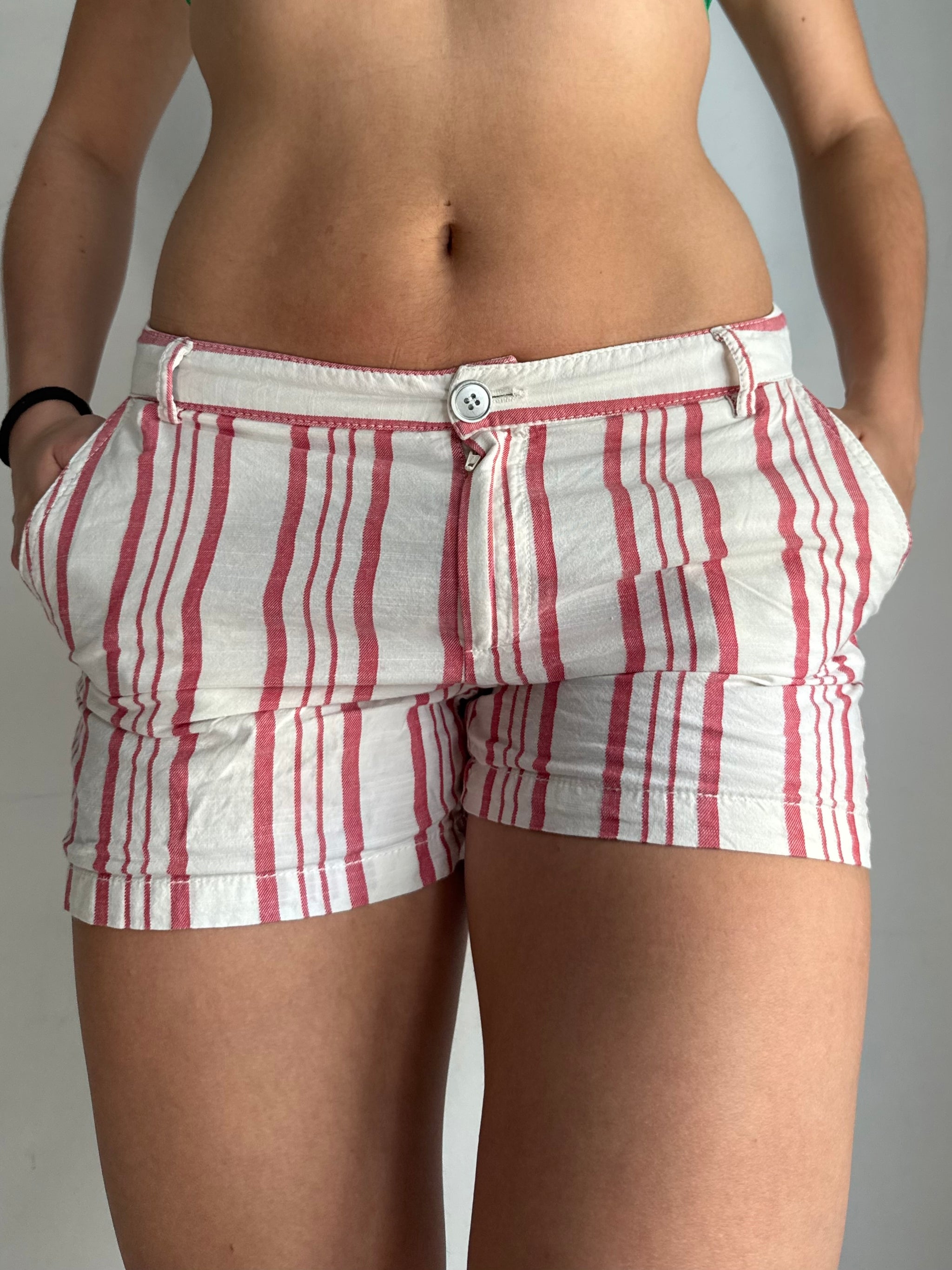 White striped cotton low rise mini short (M)
