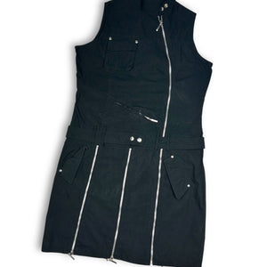 Black zip up utility mini dress (L)