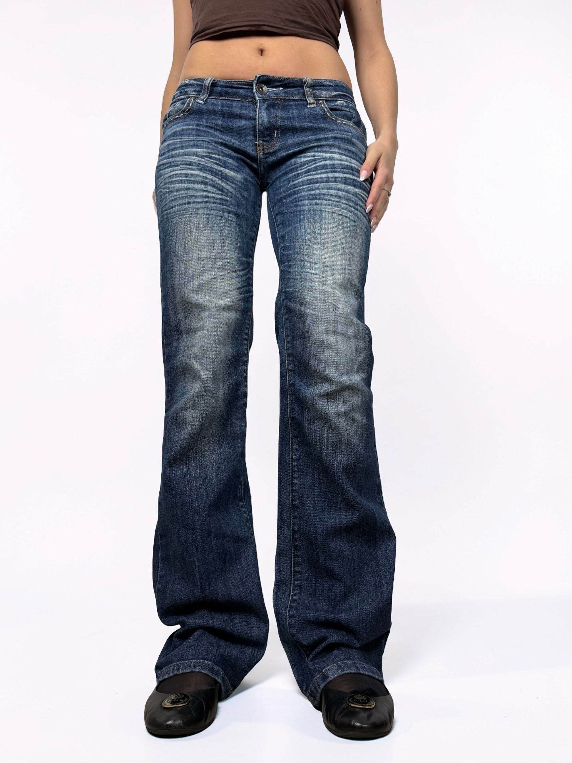 Navy blue denim cotton low rise bootcut pants (S/M)