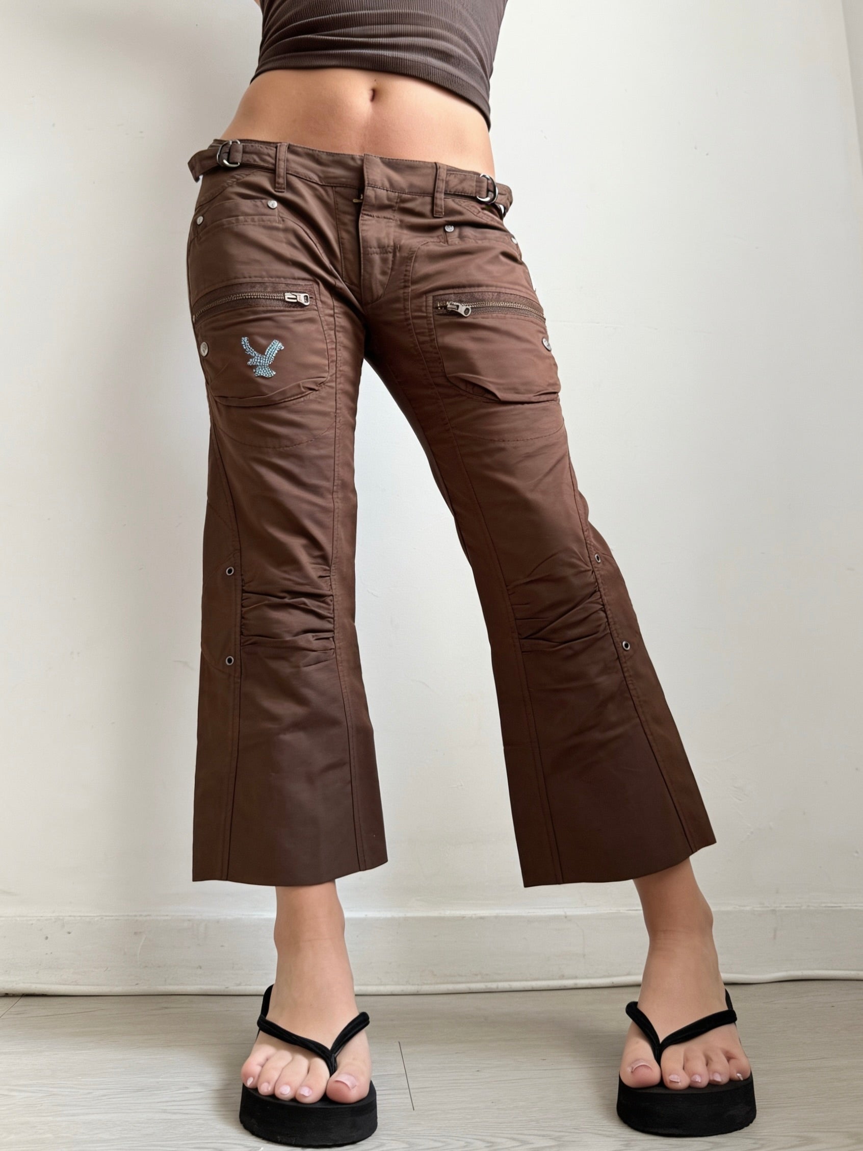Pantalon droit taille basse en jean noir (XS)