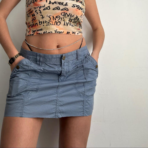Blue 100% cotton low rise cargo mini skirt (M)