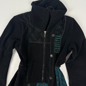 Black fleece patchwork tight fit zip up jacket (M)