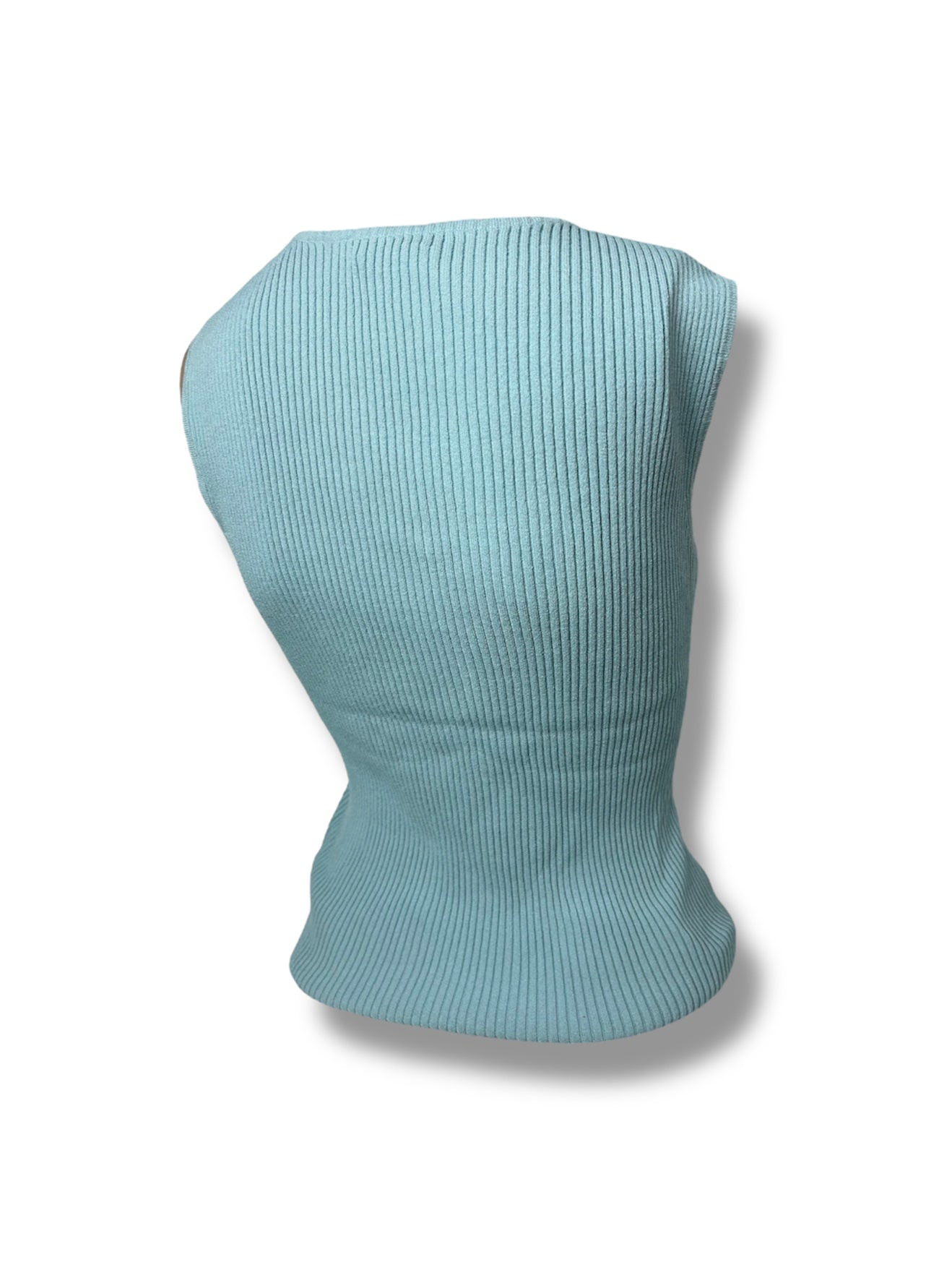 Blue ribbed flower appliqué knitted tank top (M)