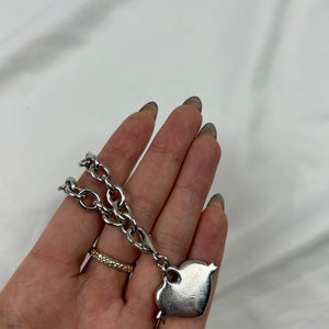 Silver heart charms strass chain bracelet