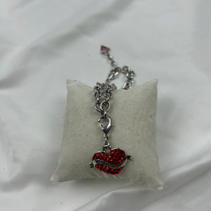 Silver heart charms strass chain bracelet