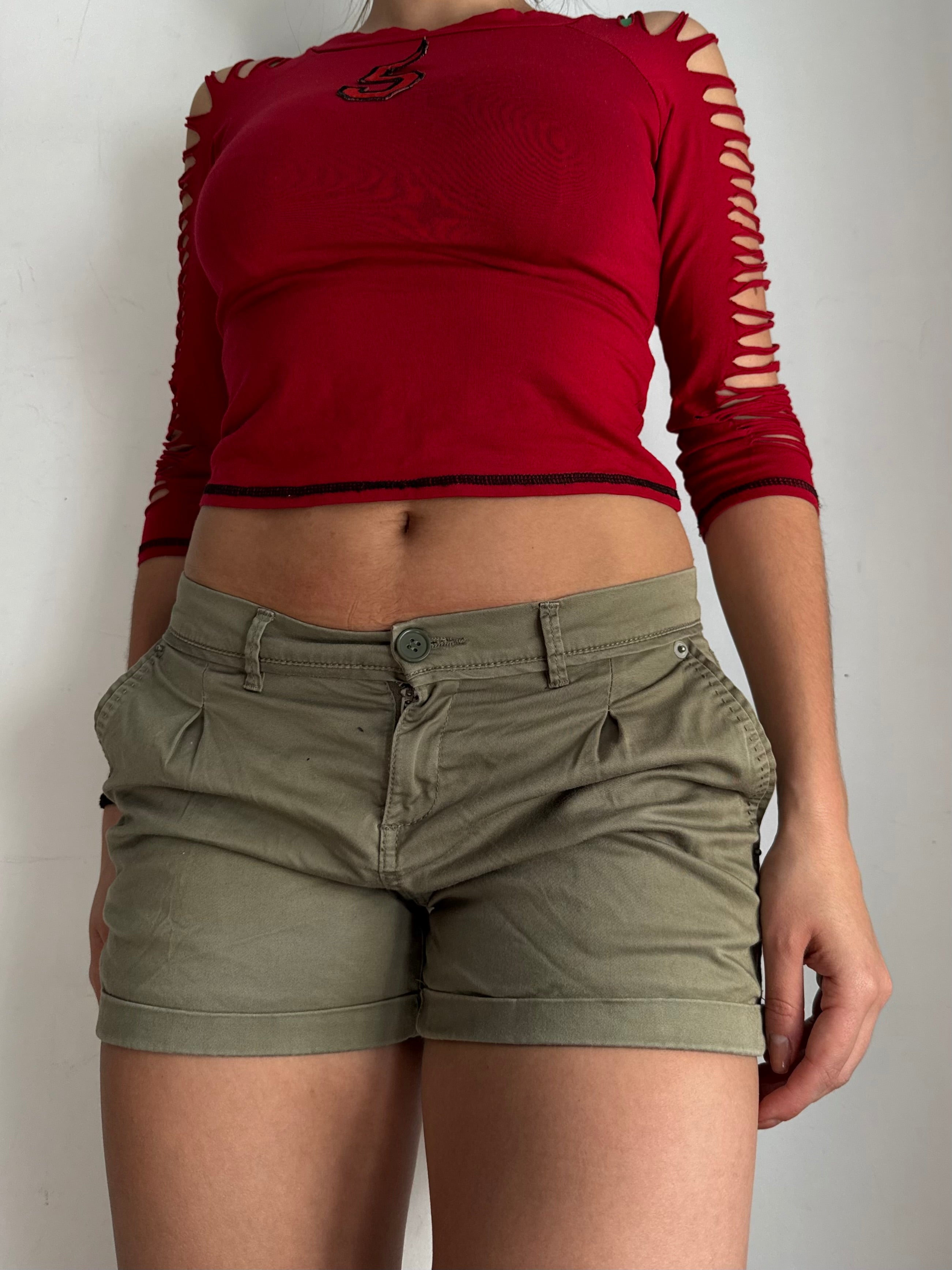 Khaki cotton low rise mini short (M)