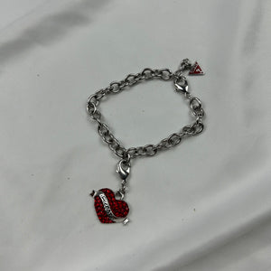 Silver heart charms strass chain bracelet
