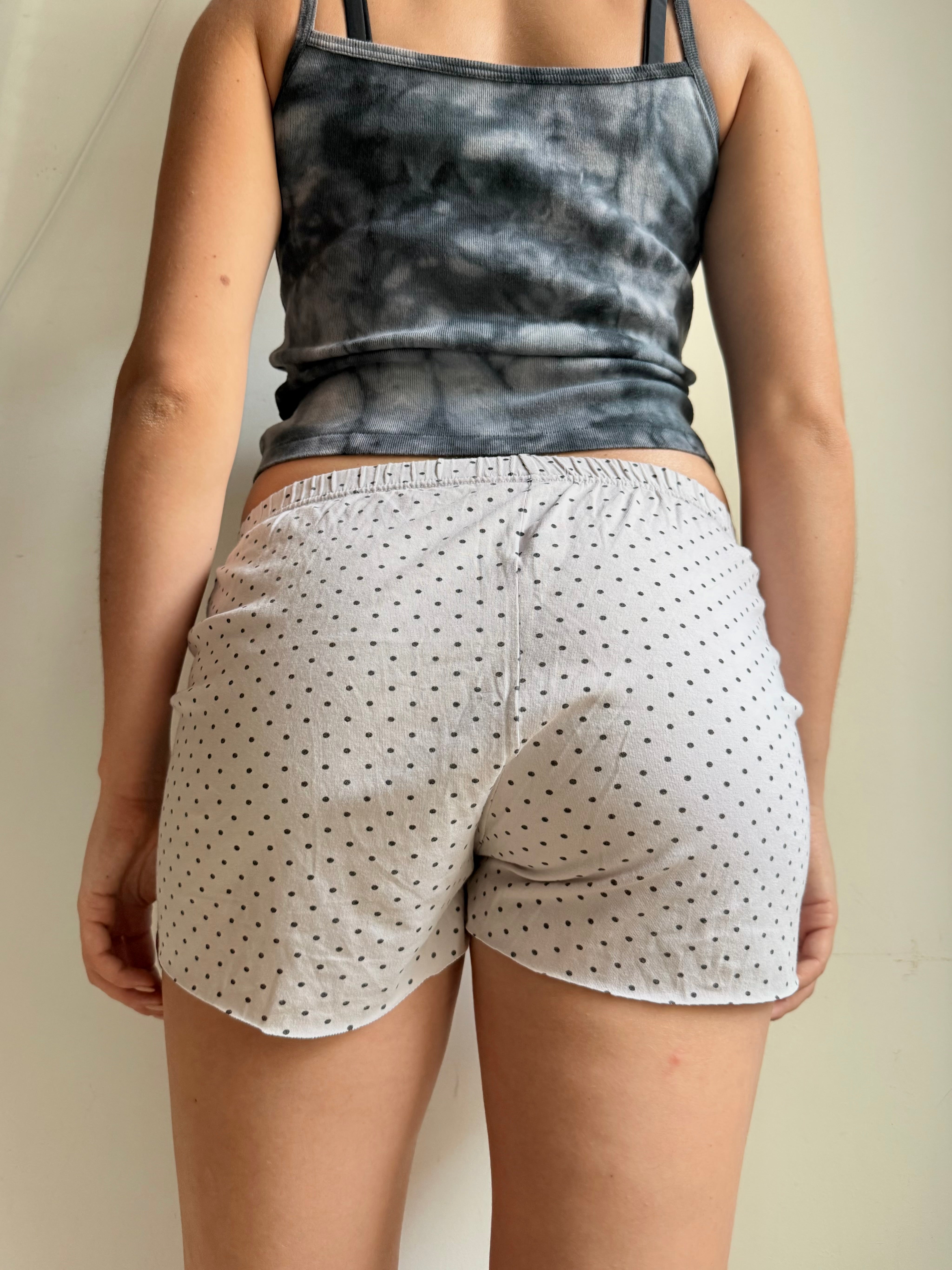 White polka dots cotton mini short (L)