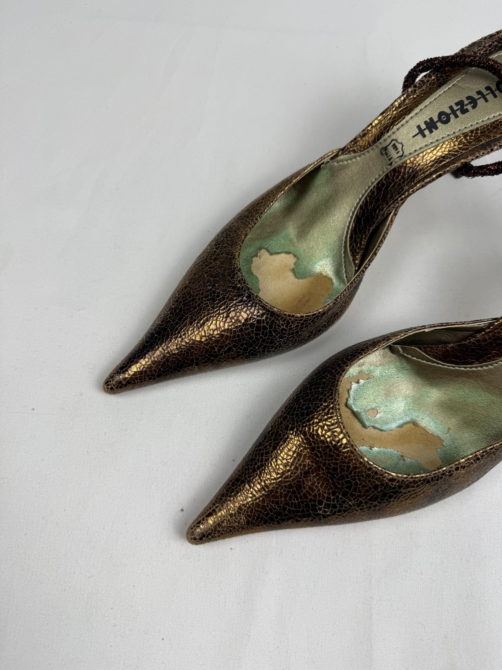 Bronze pointed toes kitten heels mules (37)