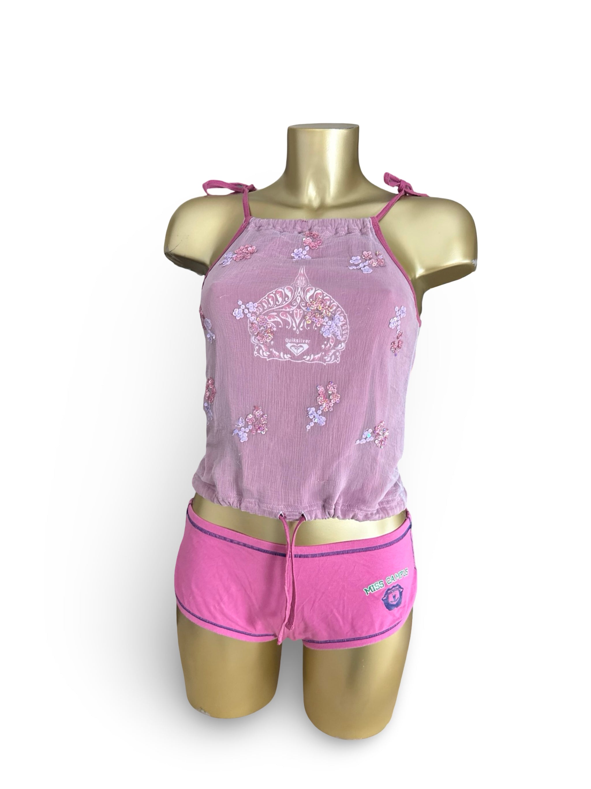 Pink mesh lined halter top (S)