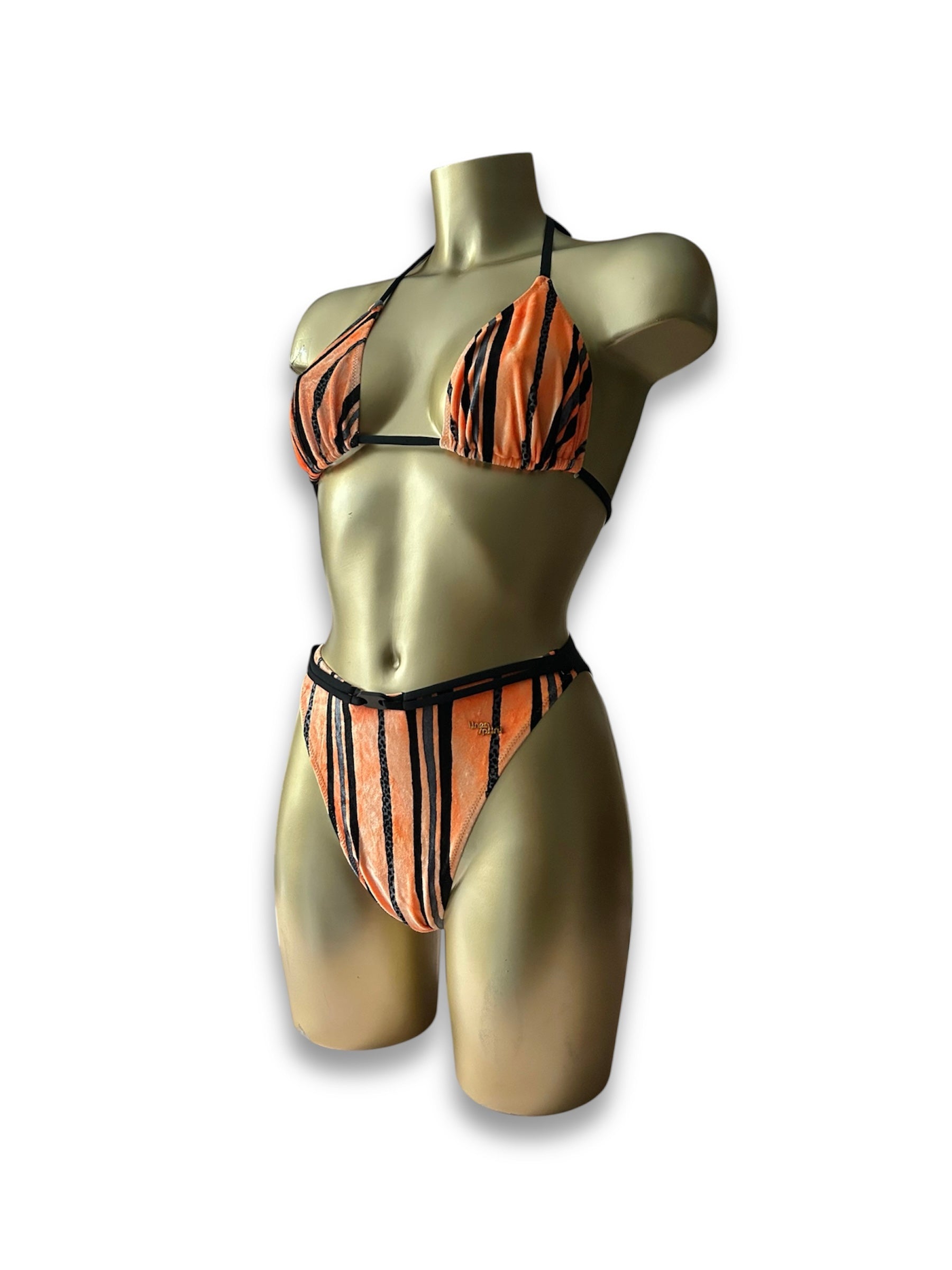 Orange velvet adjustable y2k vintage high rise bikini set (S/M)