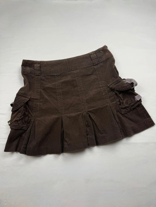 Brown cargo ribbed denim mini skirt (S)