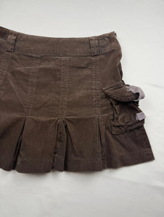 Brown cargo ribbed denim mini skirt (S)