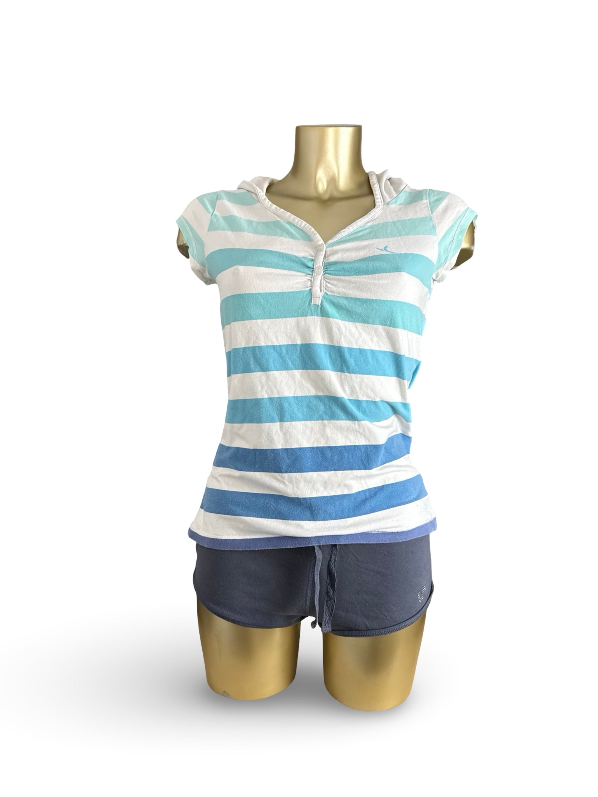 Blue striped hooded cotton tee (XL)